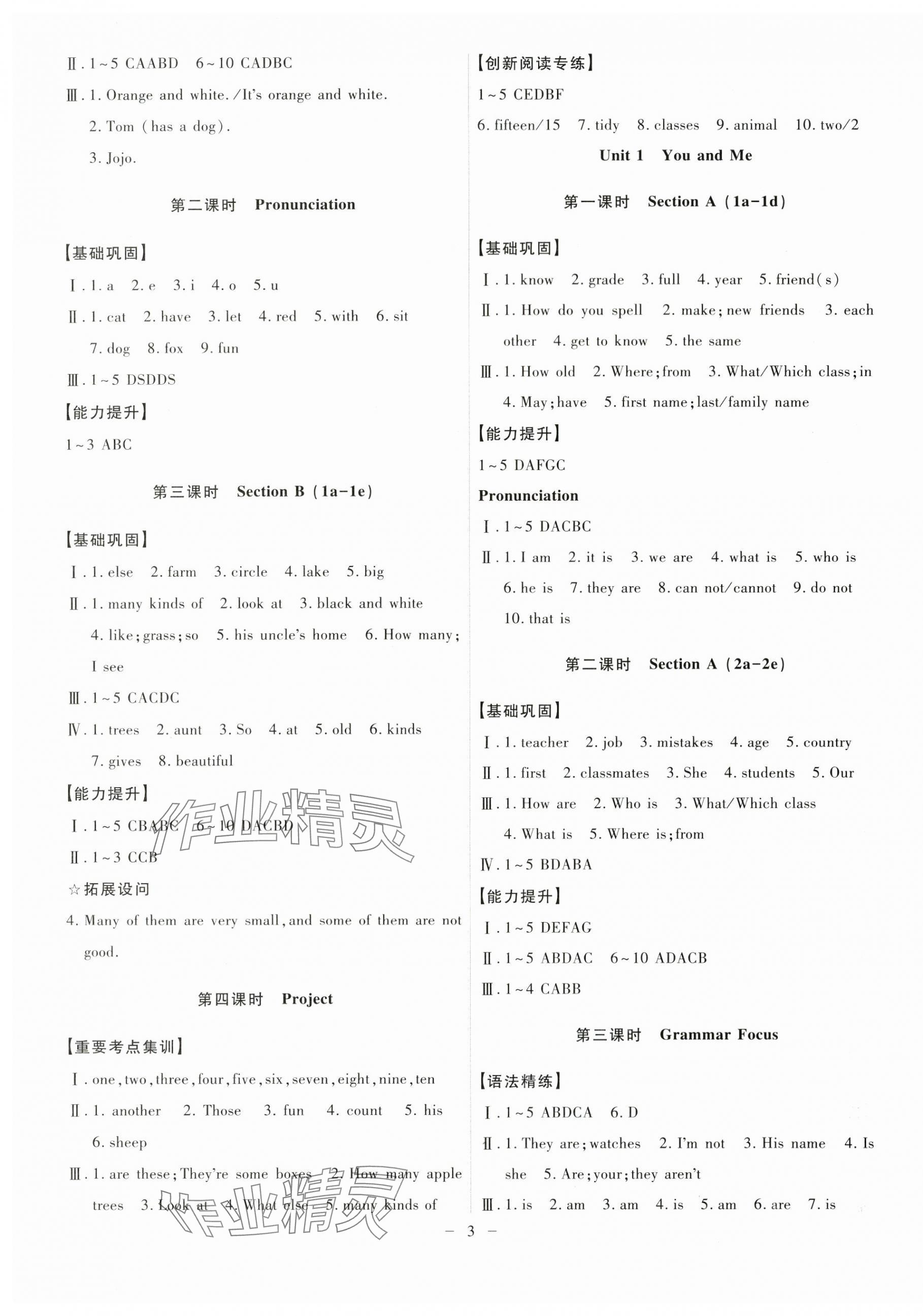 2025年课时A计划七年级英语上册人教版&nbsp;第3页
