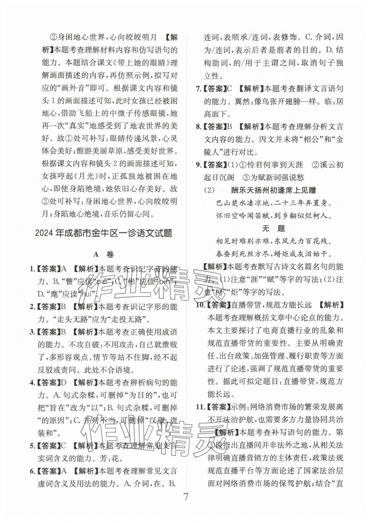 2025年金卷1號中考模擬仿真卷語文中考成都專版 第7頁