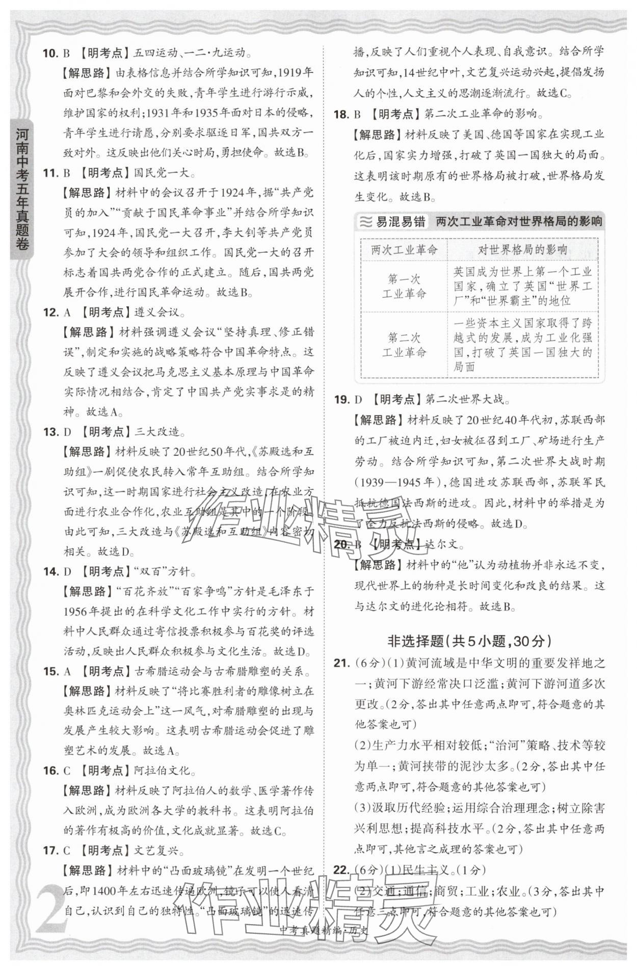 2025年王朝霞中考真題精編歷史河南中考 參考答案第2頁