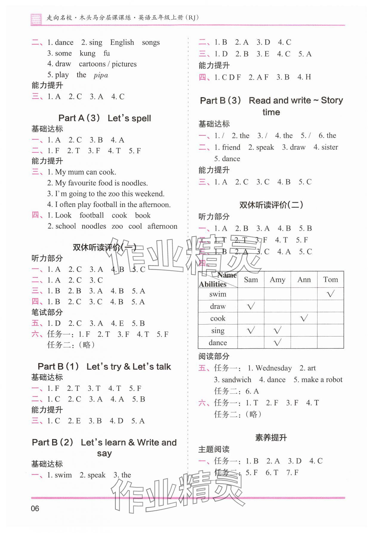 2024年木頭馬分層課課練五年級英語上冊人教版 參考答案第6頁