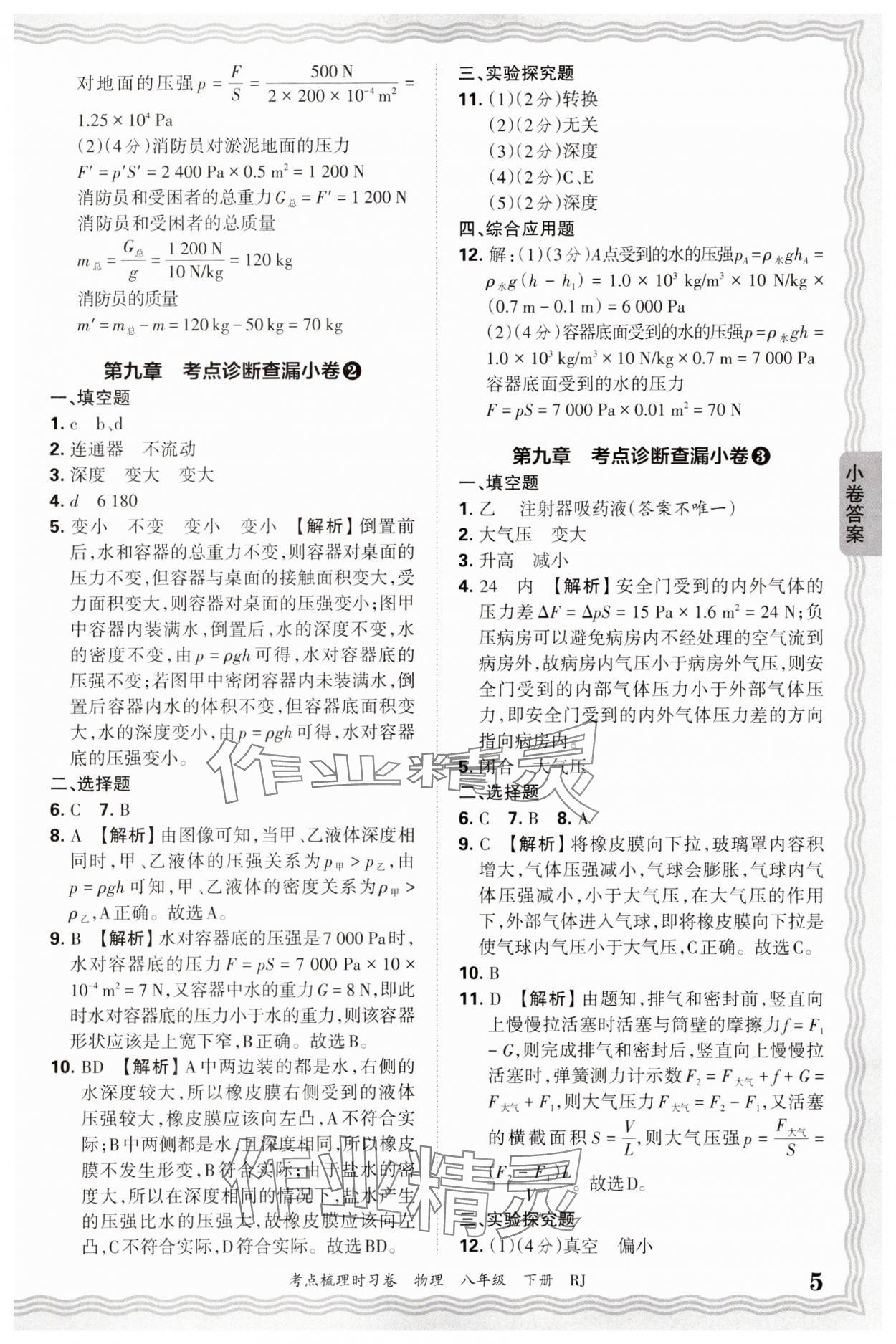 2025年王朝霞考点梳理时习卷八年级物理下册人教版 第5页