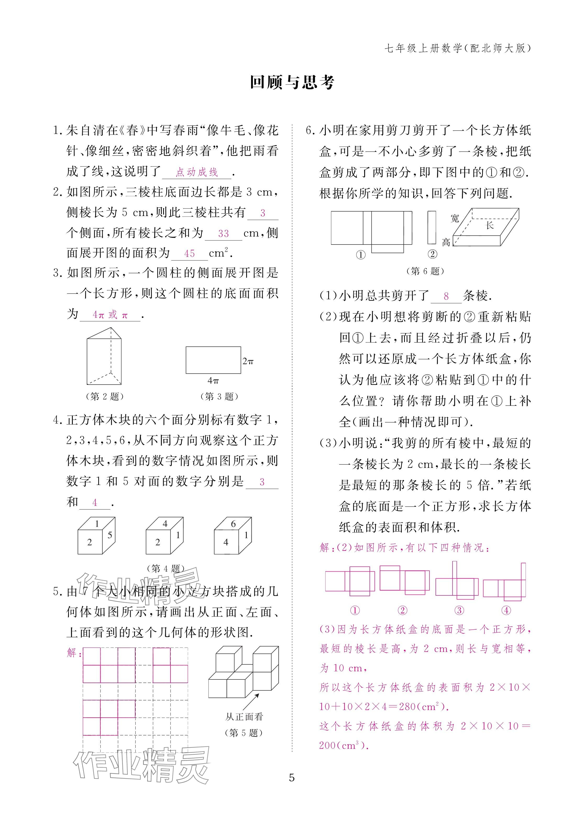 2024年作业本江西教育出版社七年级数学上册北师大版 第5页