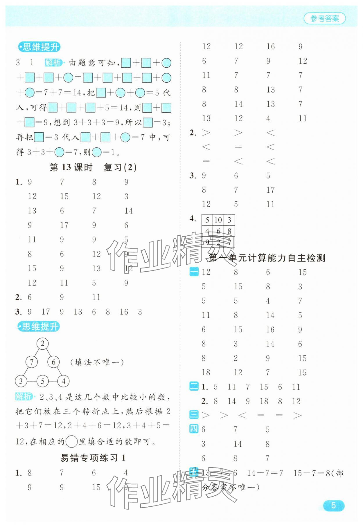 2025年亮點(diǎn)給力計(jì)算天天練一年級(jí)數(shù)學(xué)下冊(cè)蘇教版 第5頁(yè)