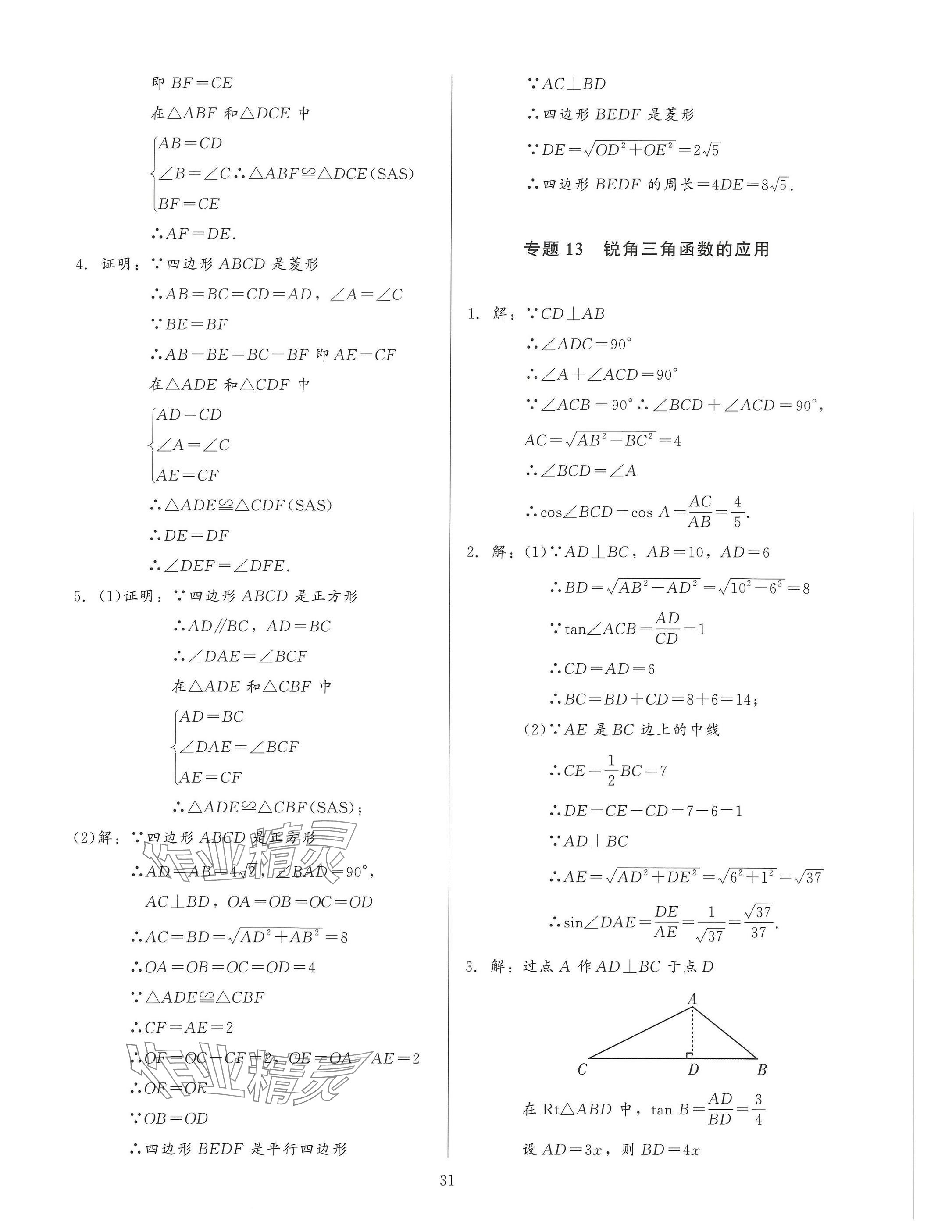 2025年連接中考安徽師范大學出版社數學福建專版 參考答案第31頁