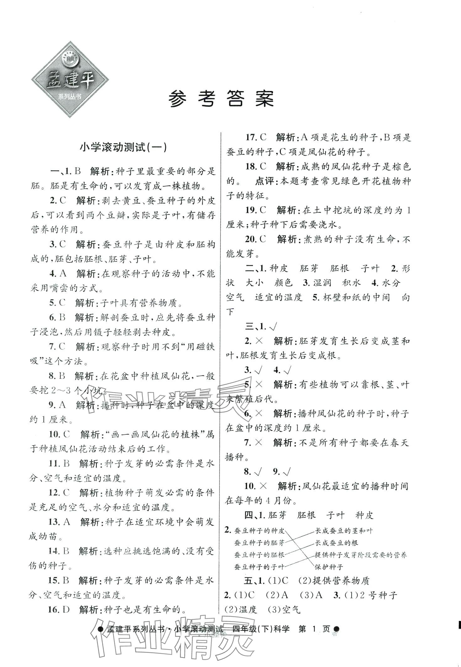 2024年孟建平小學(xué)滾動(dòng)測(cè)試四年級(jí)科學(xué)下冊(cè)教科版 第1頁(yè)