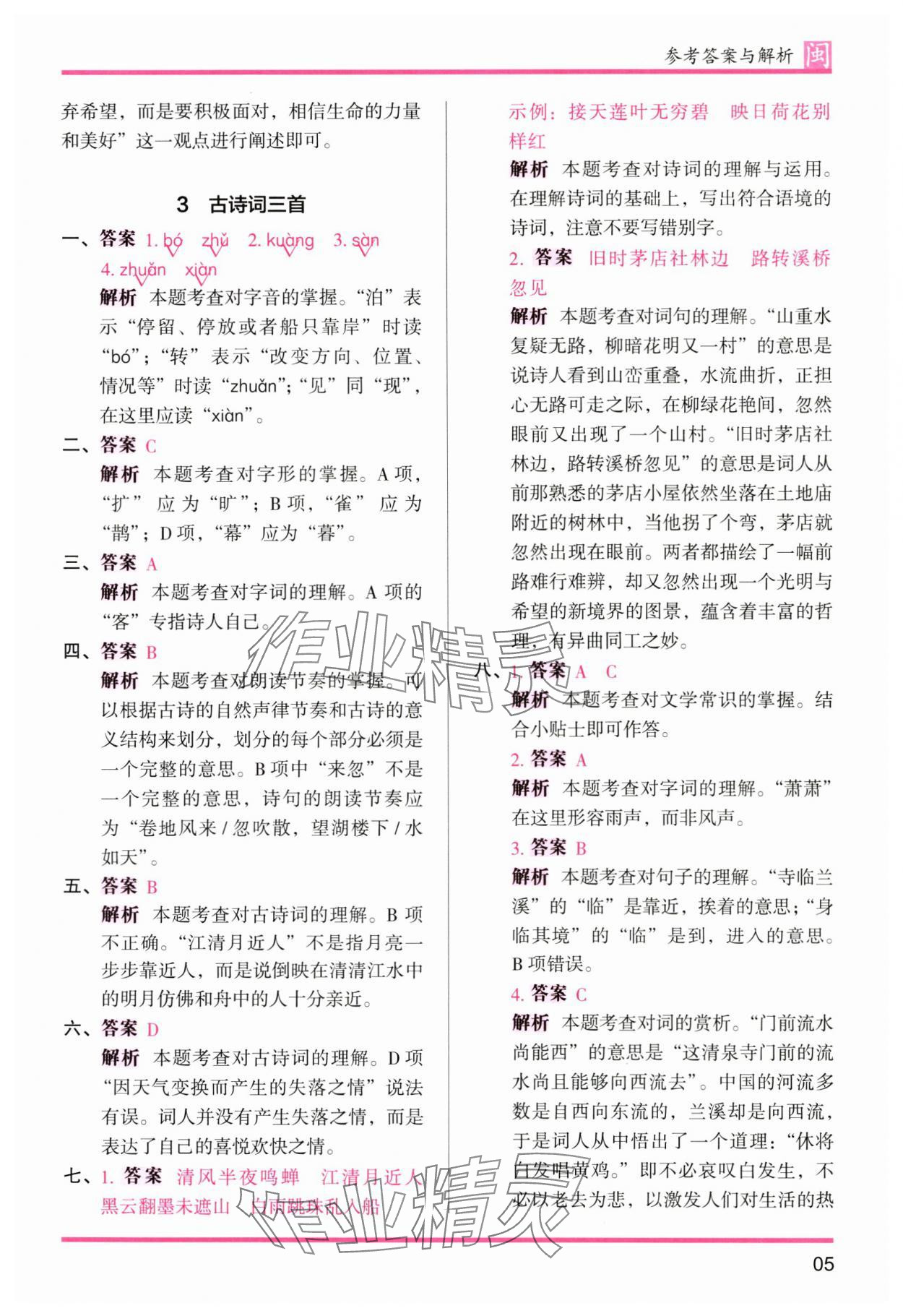 2024年木頭馬分層課課練六年級(jí)語(yǔ)文上冊(cè)人教版福建專(zhuān)版 參考答案第5頁(yè)