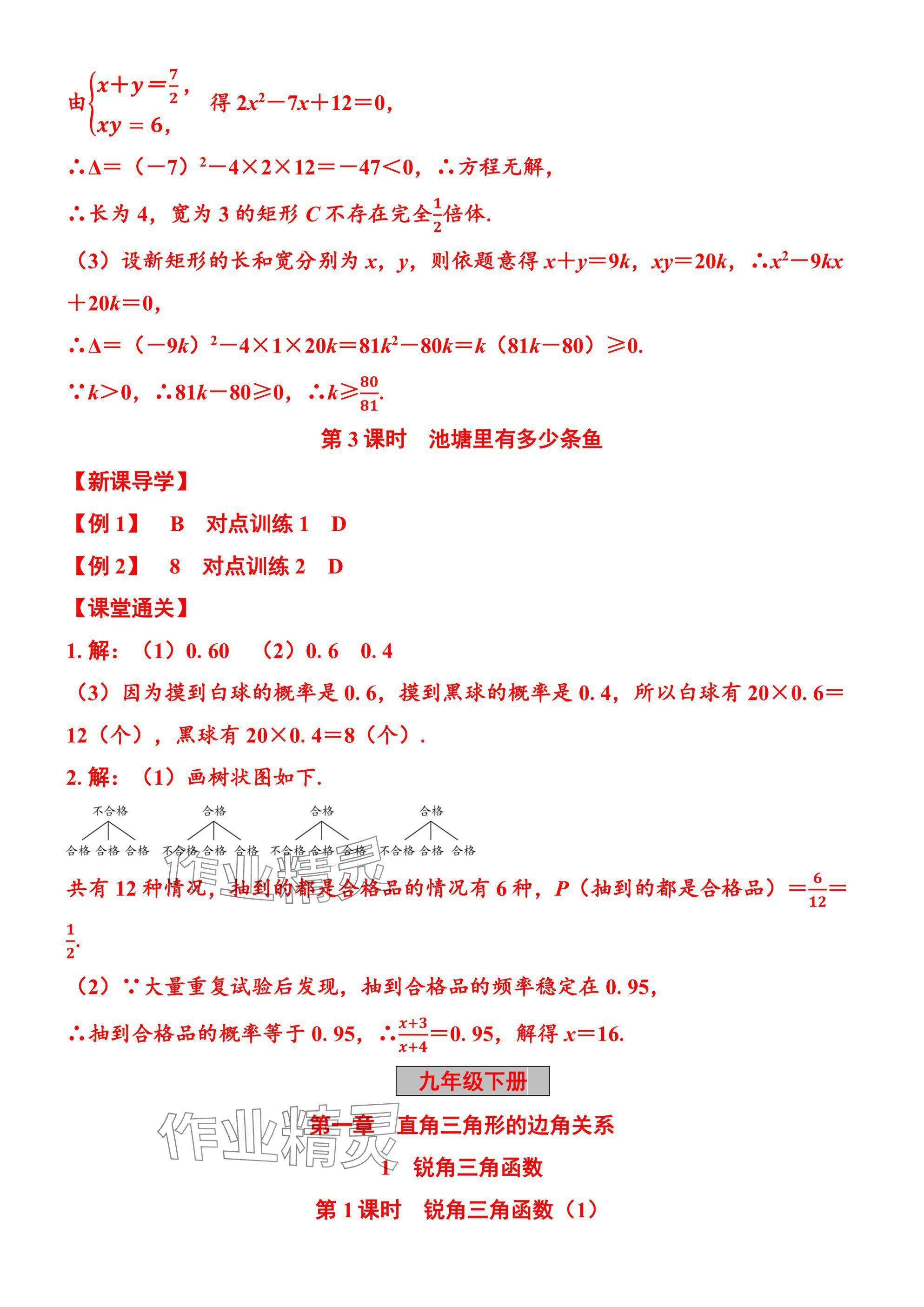 2025年廣東名師講練通九年級數學全一冊北師大版深圳專版 參考答案第94頁