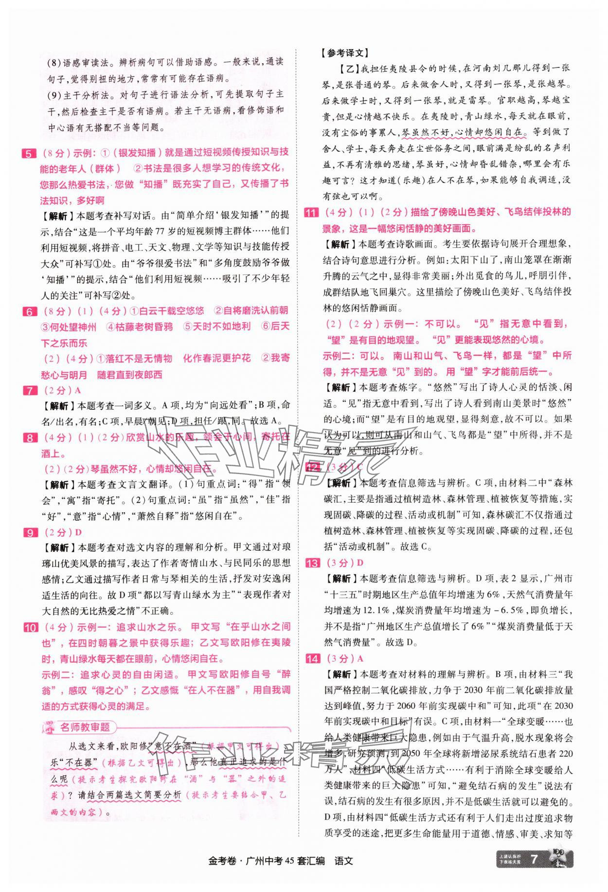 2025年金考卷中考45套汇编语文广州专版 第7页