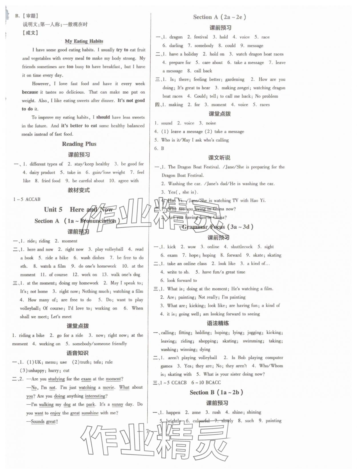 2025年領跑作業(yè)本七年級英語下冊人教版廣東專版 參考答案第7頁