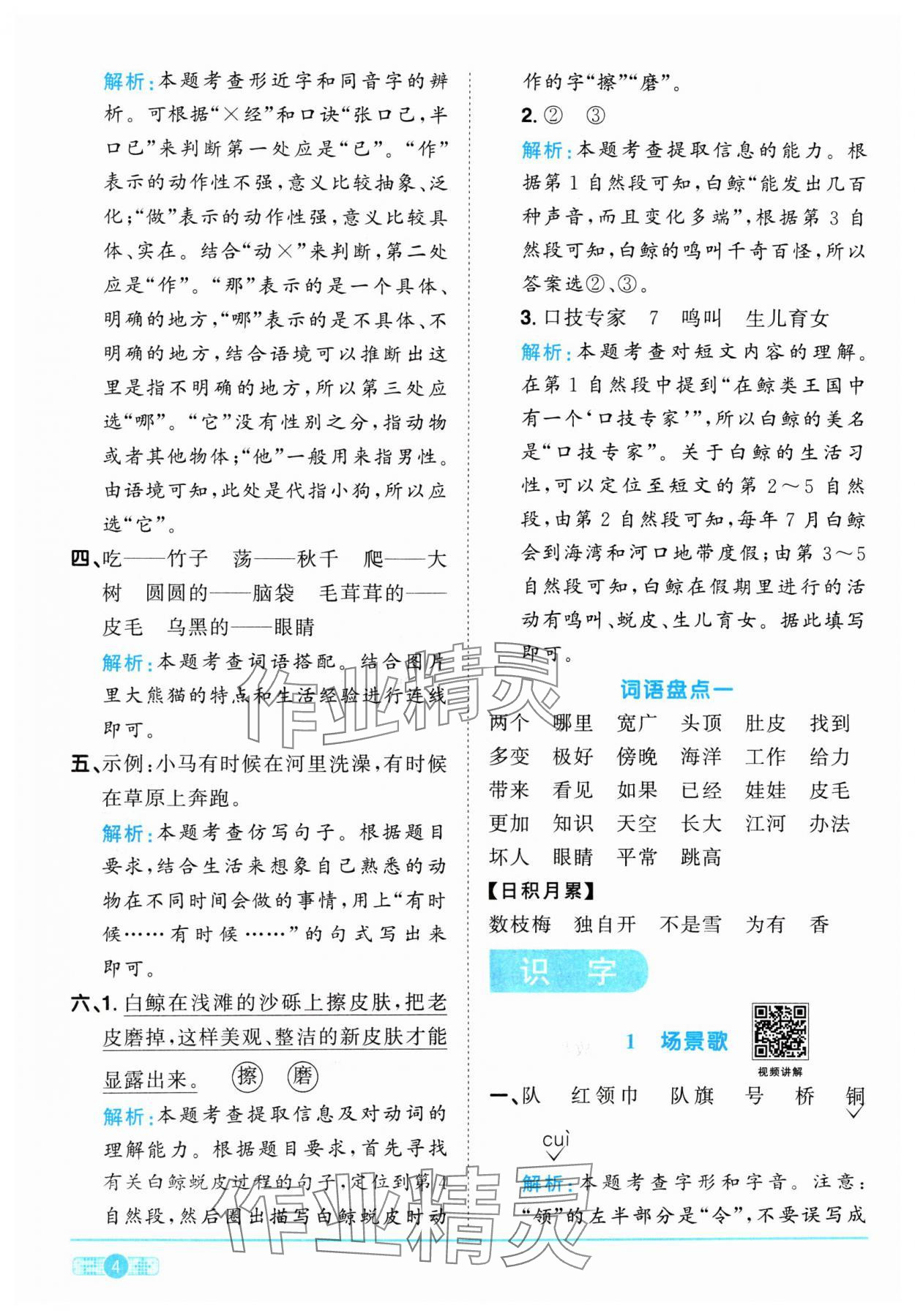 2024年阳光同学课时优化作业二年级语文上册人教版 参考答案第4页