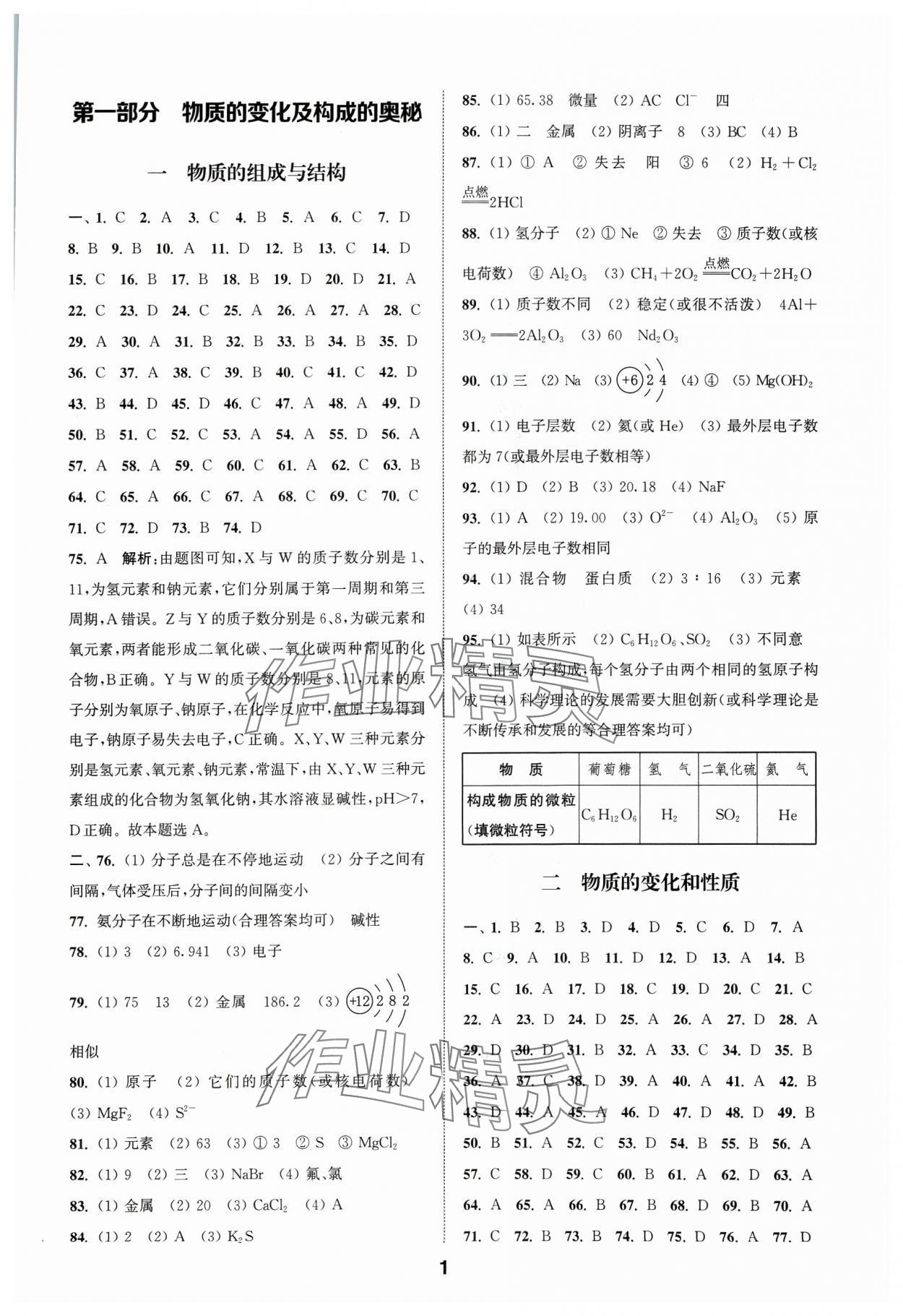 2024年通城學(xué)典全國中考試題分類精粹化學(xué) 參考答案第1頁