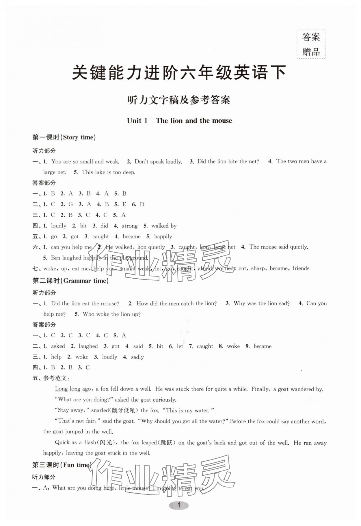 2024年關(guān)鍵能力進(jìn)階六年級英語下冊譯林版 第1頁