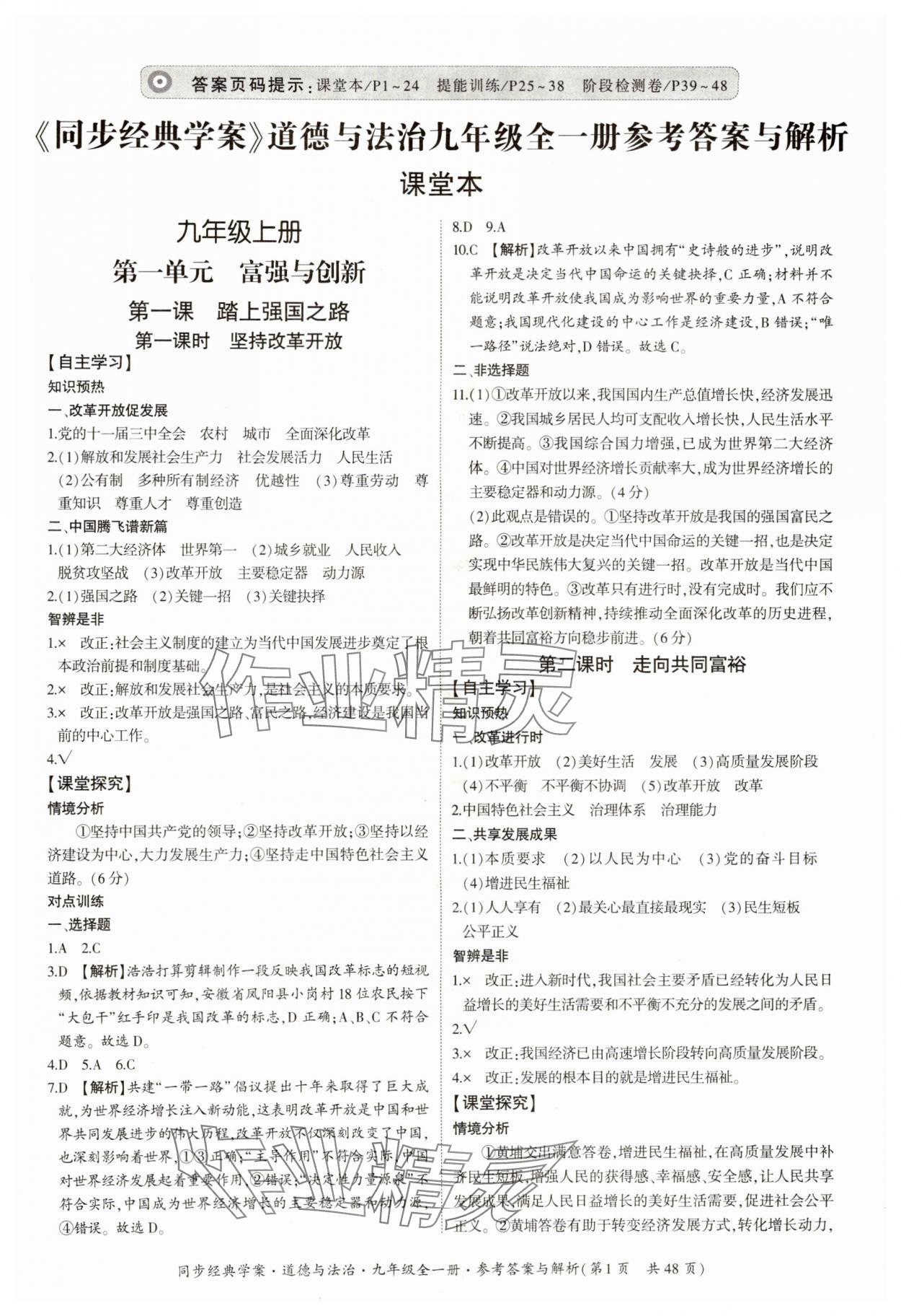 2024年同步經(jīng)典學(xué)案九年級道德與法治全一冊人教版 第1頁