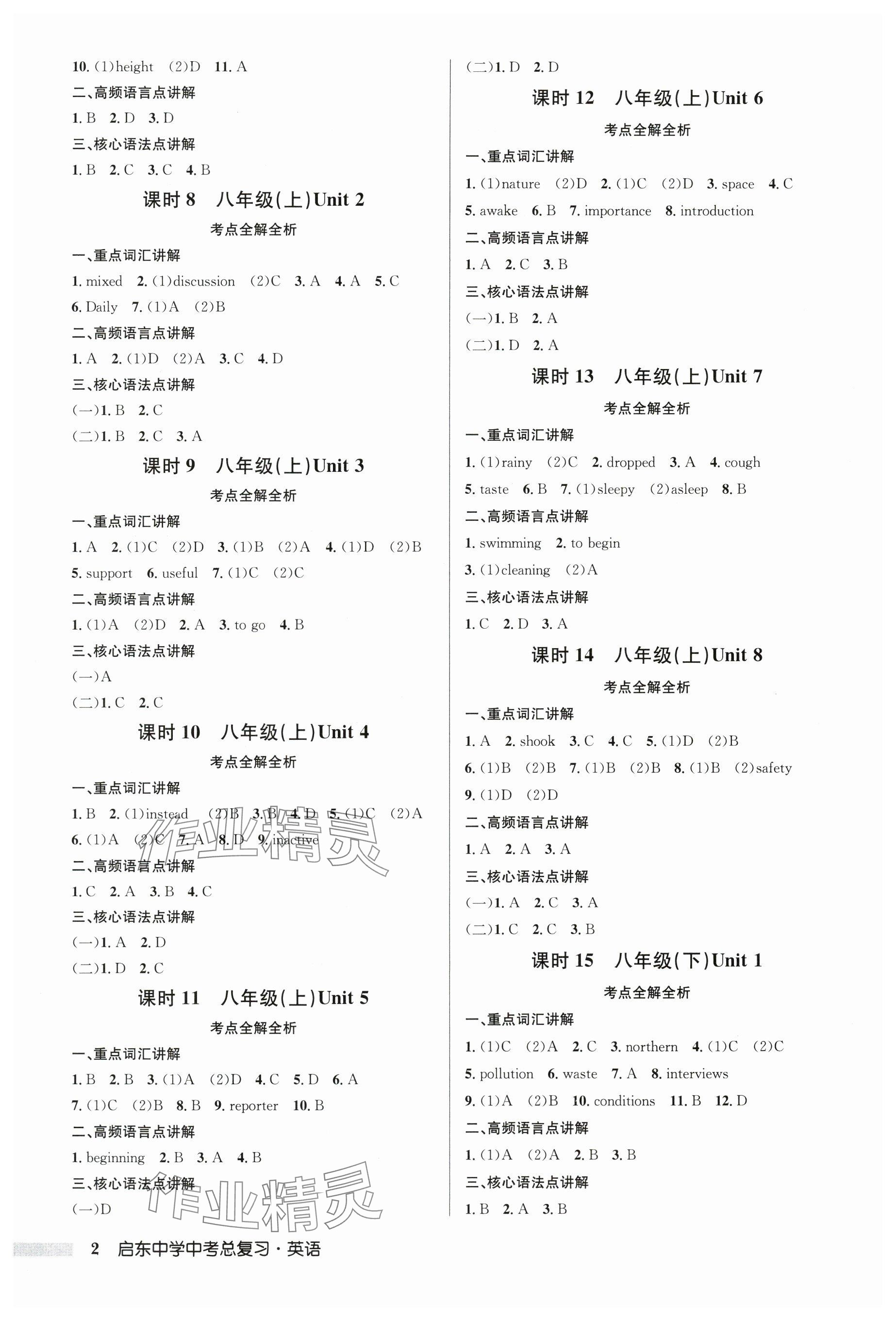 2024年启东中学中考总复习英语徐州专版 参考答案第2页