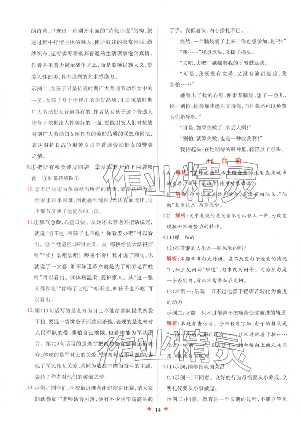 2025年智學(xué)酷提優(yōu)精練七年級(jí)語文下冊(cè)人教版 參考答案第14頁
