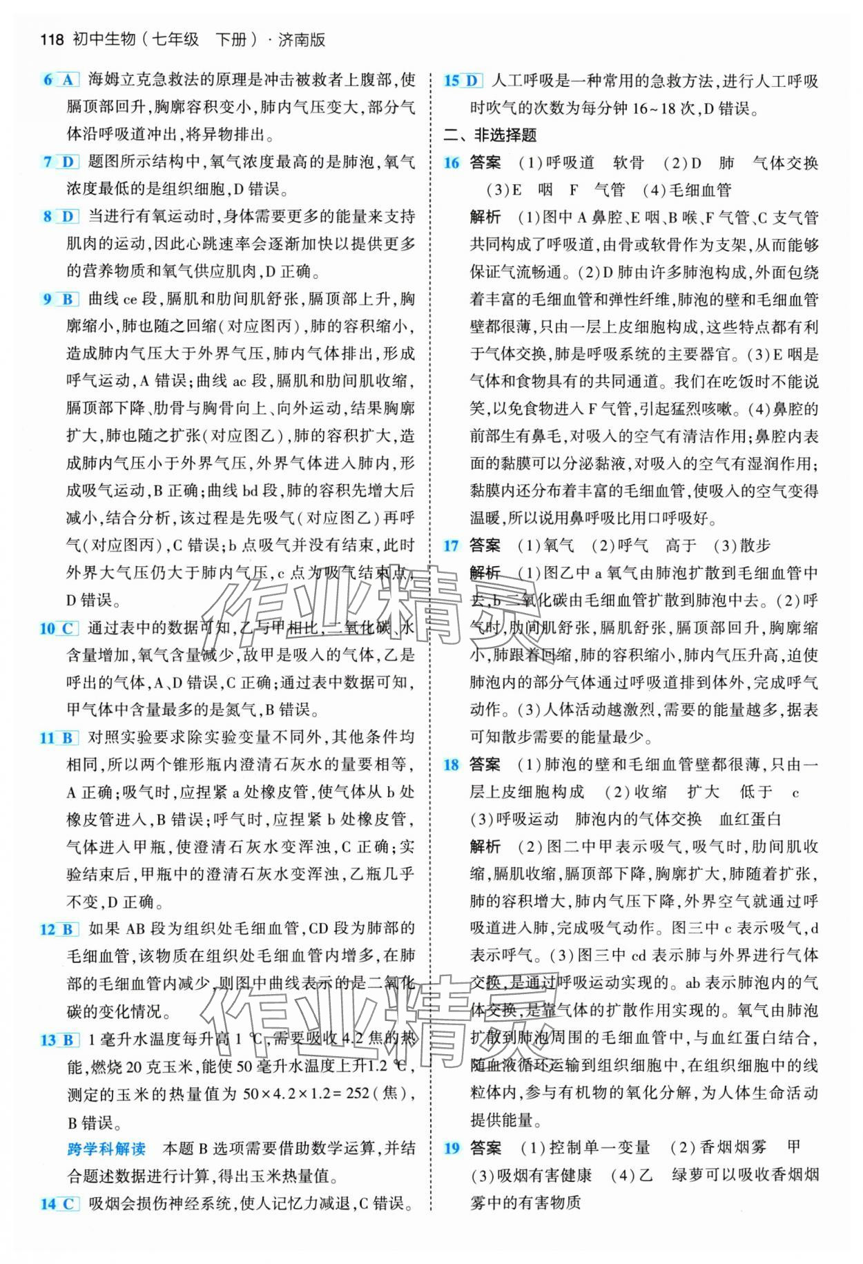 2024年5年中考3年模擬七年級生物下冊濟南版 參考答案第8頁