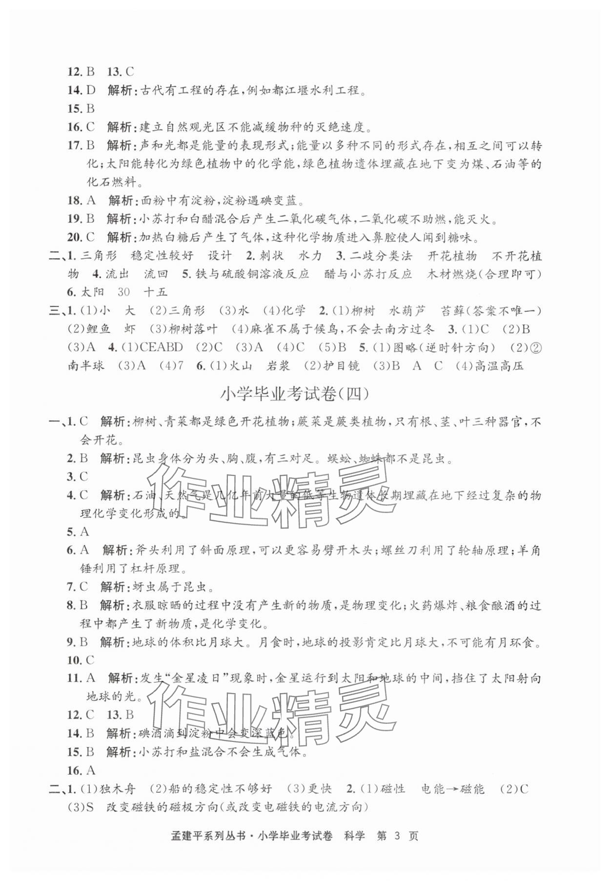 2025年孟建平小學畢業考試卷科學 第3頁