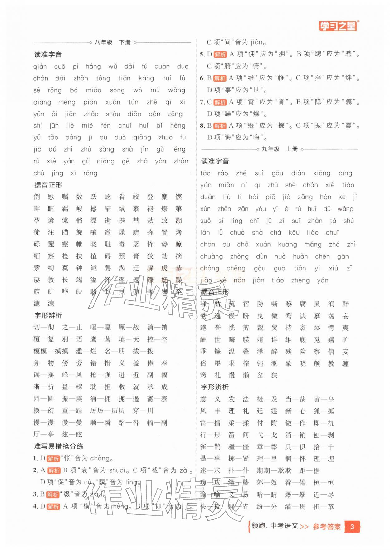 25年领跑中考语文一轮总复习辽宁专版&nbsp;参考答案第3页