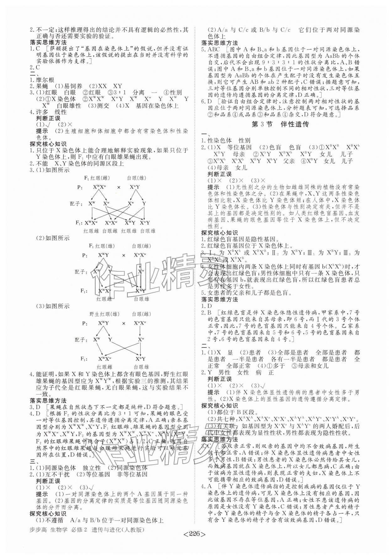 2026年步步高学习笔记生物必修2人教版&nbsp;参考答案第5页