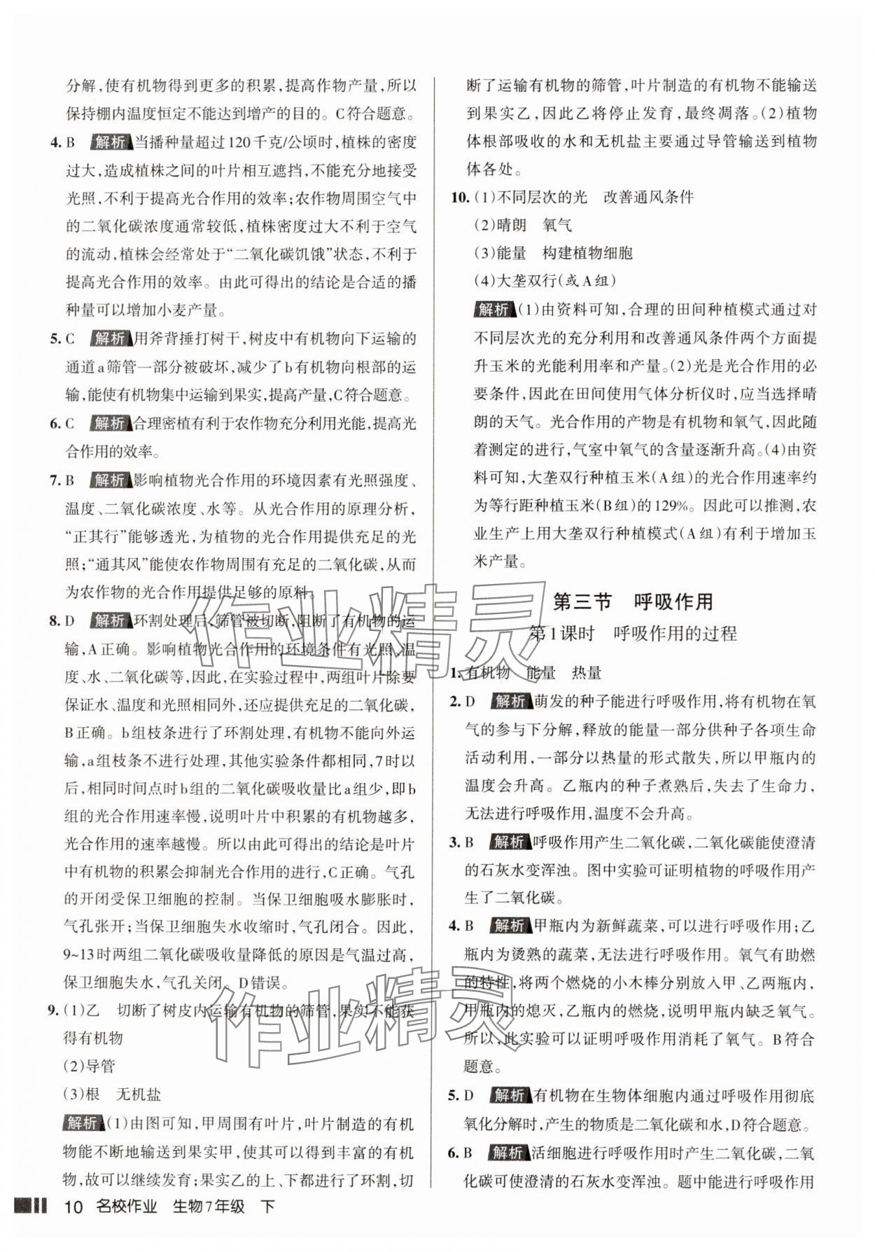 2025年名校作業七年級生物下冊人教版山西專版 參考答案第10頁