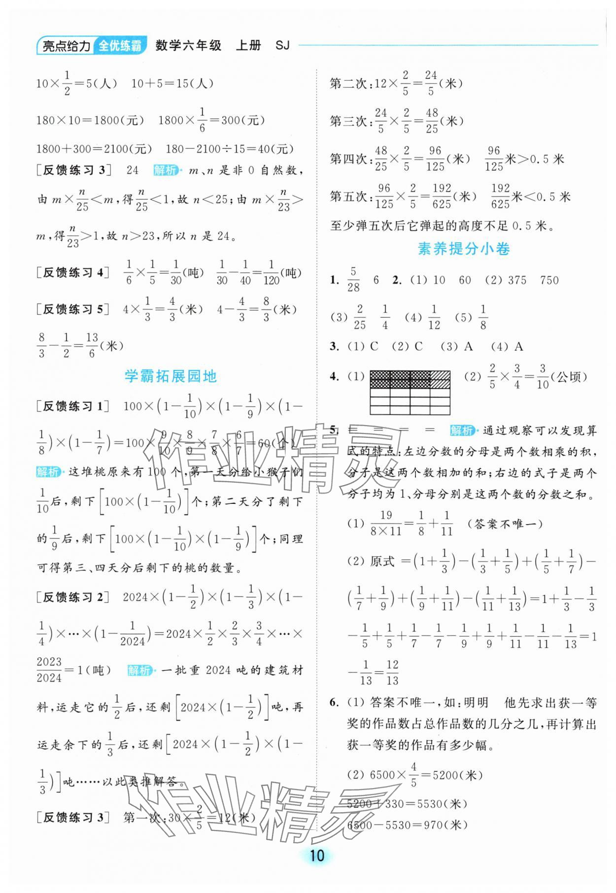 2024年亮點(diǎn)給力全優(yōu)練霸六年級(jí)數(shù)學(xué)上冊蘇教版 參考答案第10頁