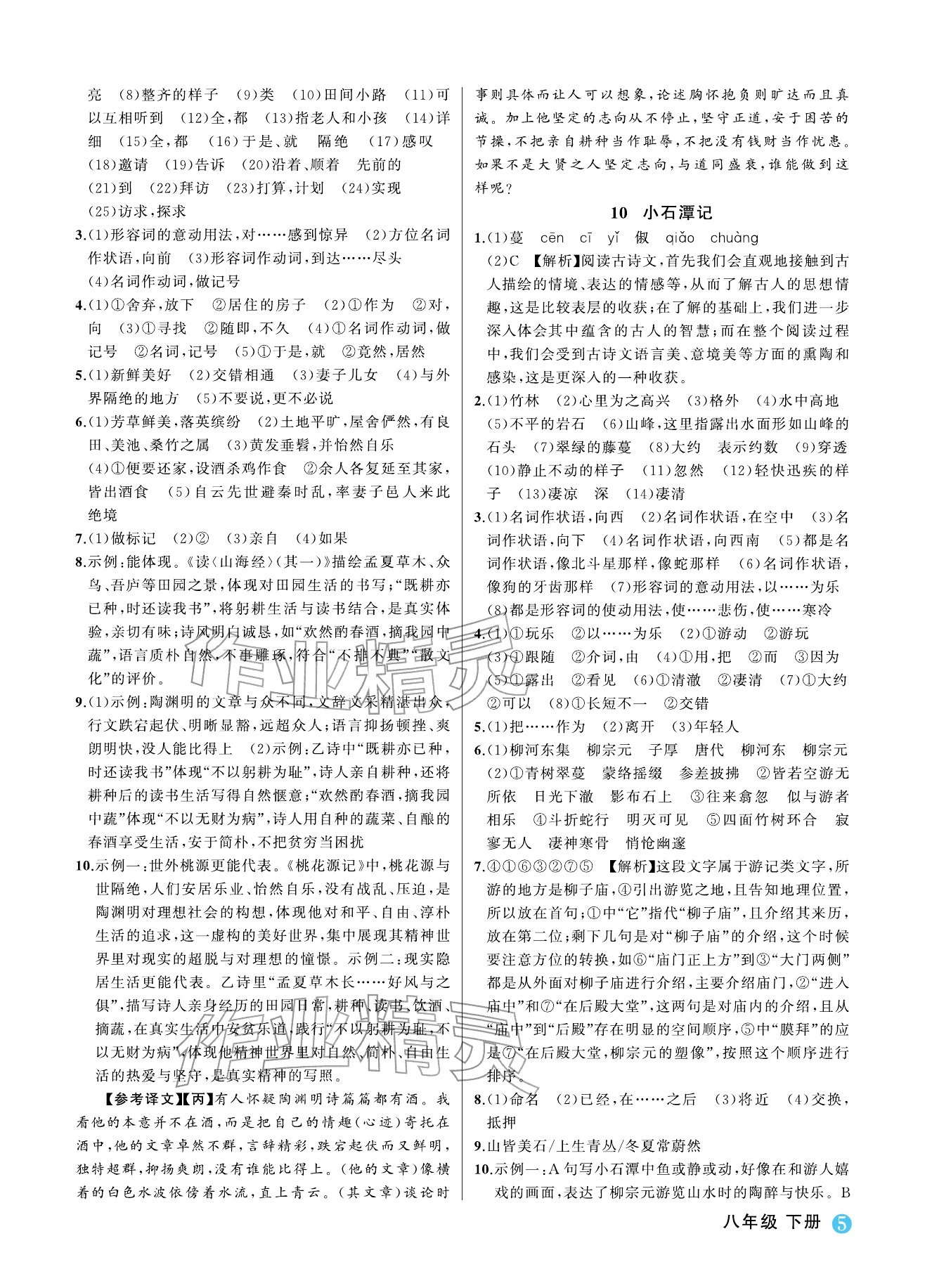 2026年名师面对面学科素养评价八年级语文下册人教版&nbsp;参考答案第5页