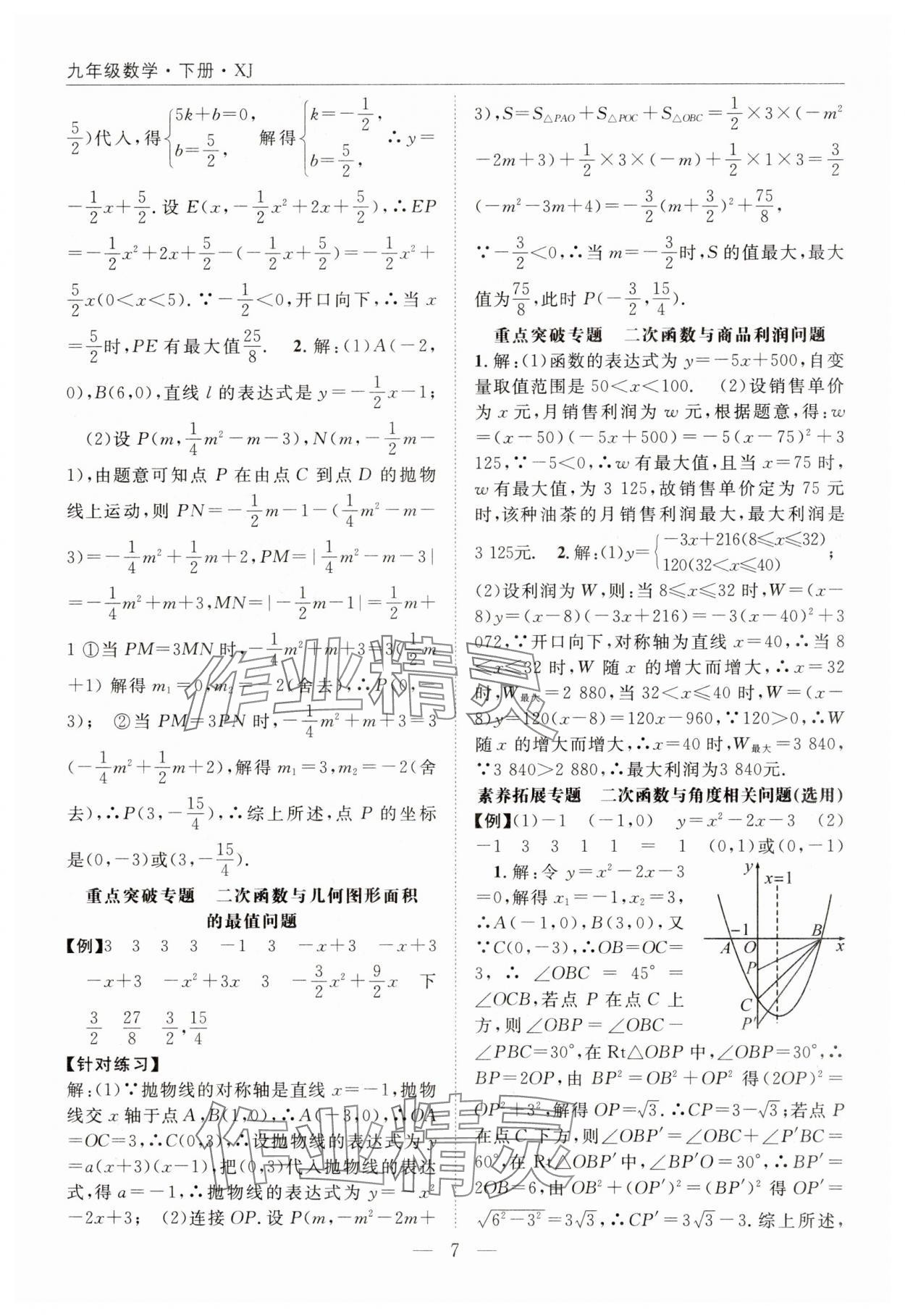 2025年名師學案九年級數(shù)學下冊湘教版 參考答案第7頁