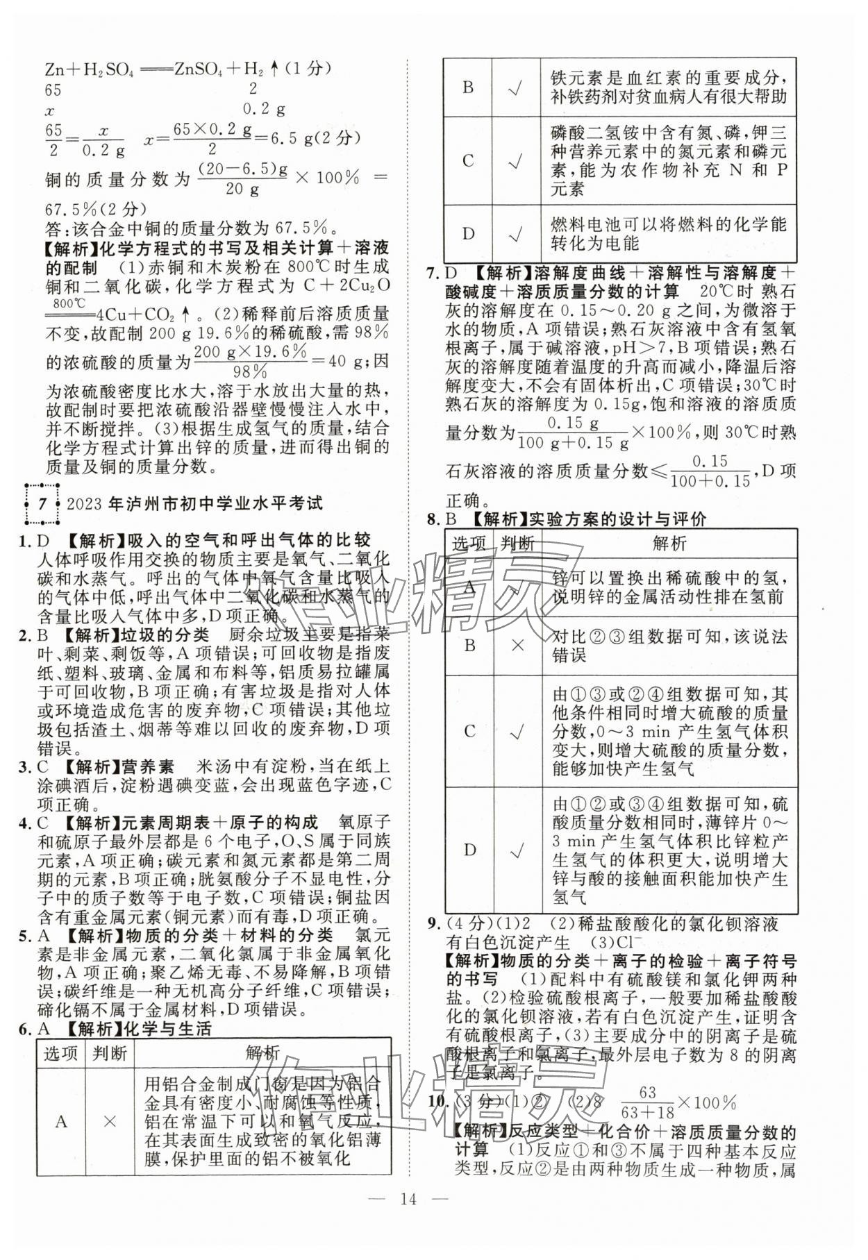 2024年智慧萬羽中考試題薈萃化學四川中考 參考答案第14頁