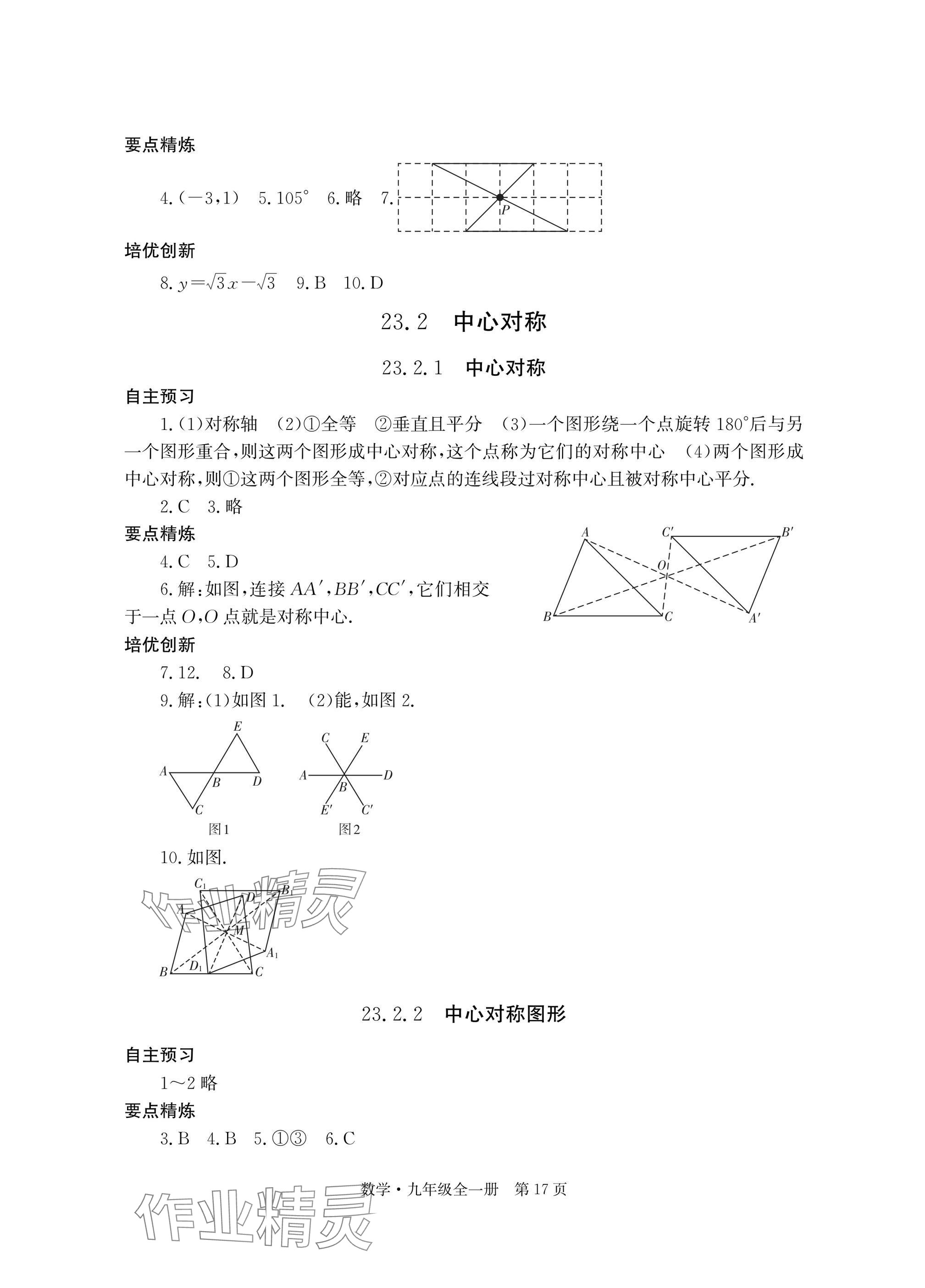 2025年自主学习指导课程与测试九年级数学全一册人教版 参考答案第17页