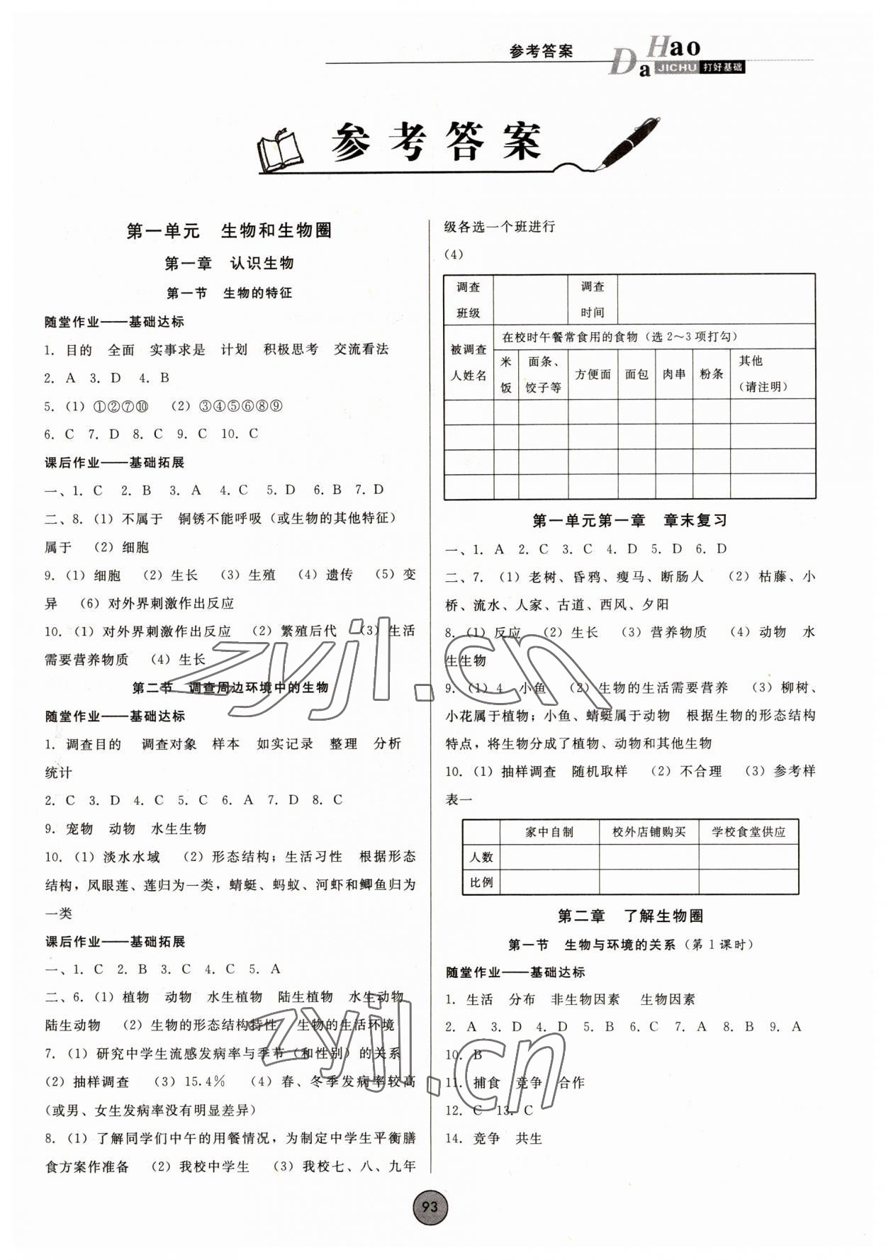 2023年勝券在握打好基礎金牌作業(yè)本七年級生物上冊人教版 第1頁