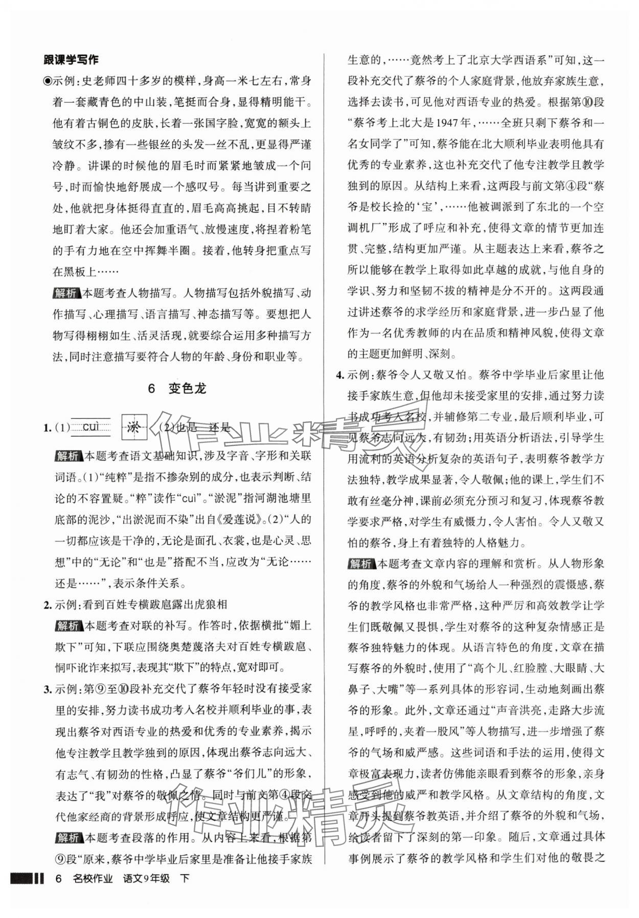 2025年名校作业九年级语文下册人教版山西专版 参考答案第6页