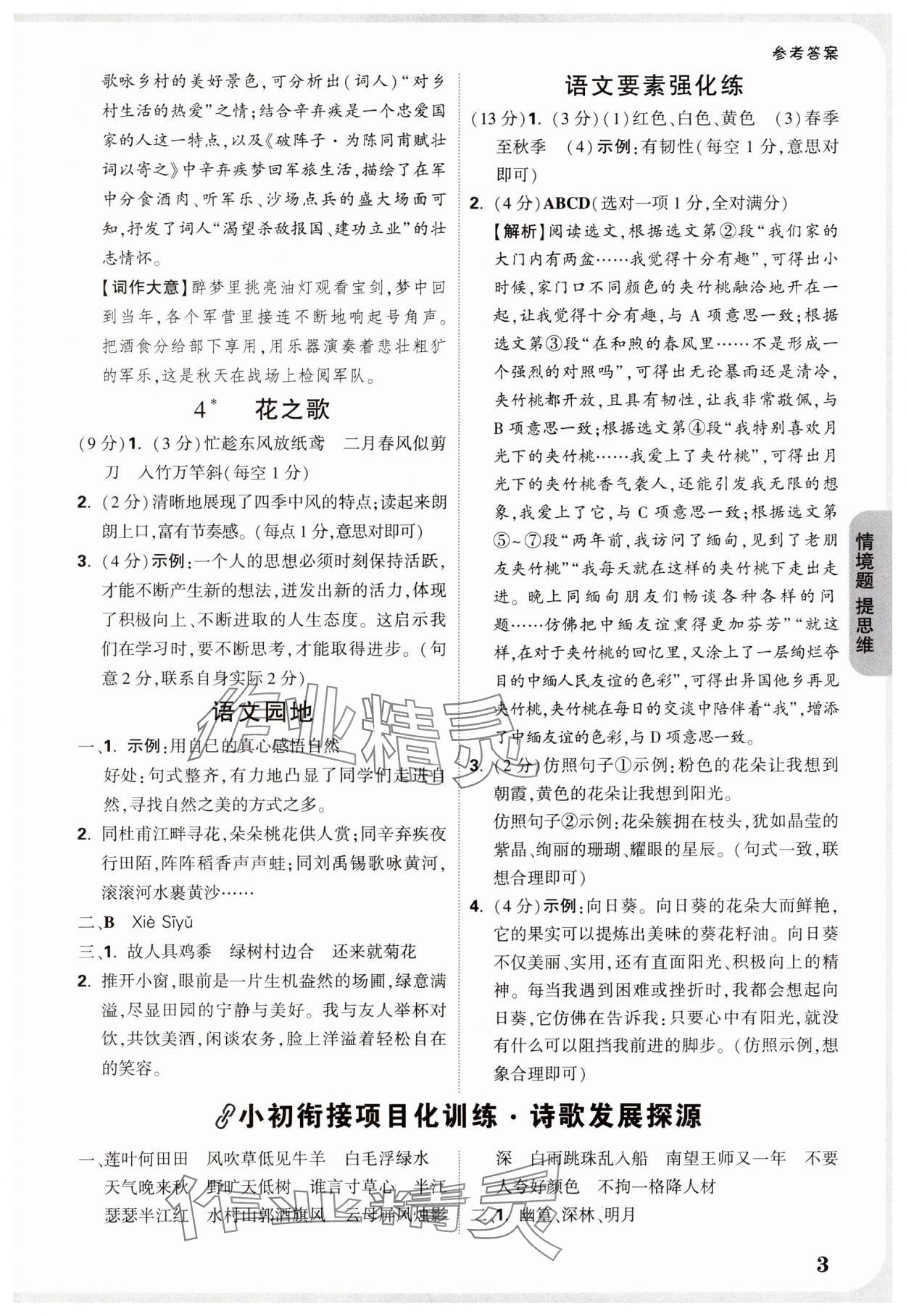 2025年小白鸥情境题六年级语文上册人教版&nbsp;参考答案第3页