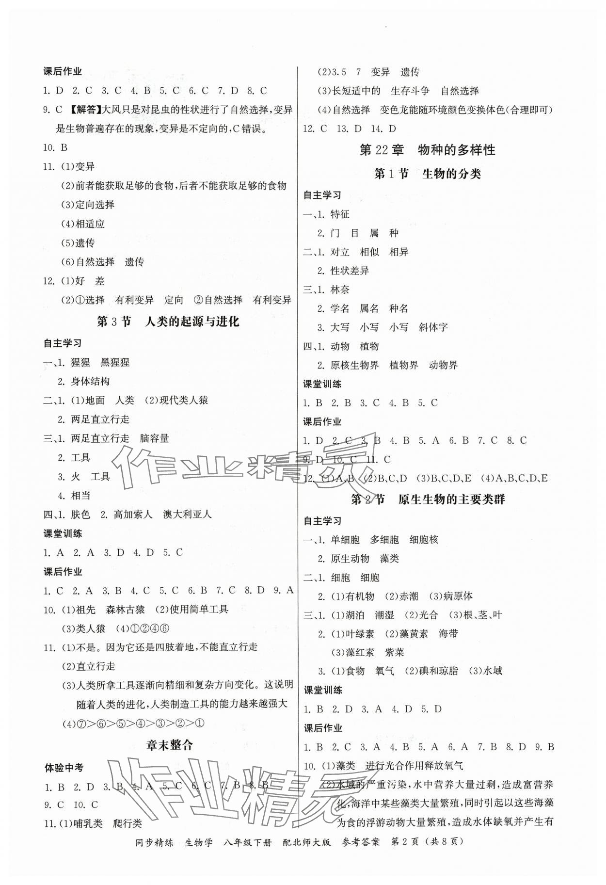 2024年同步精練八年級生物下冊北師大版 第2頁