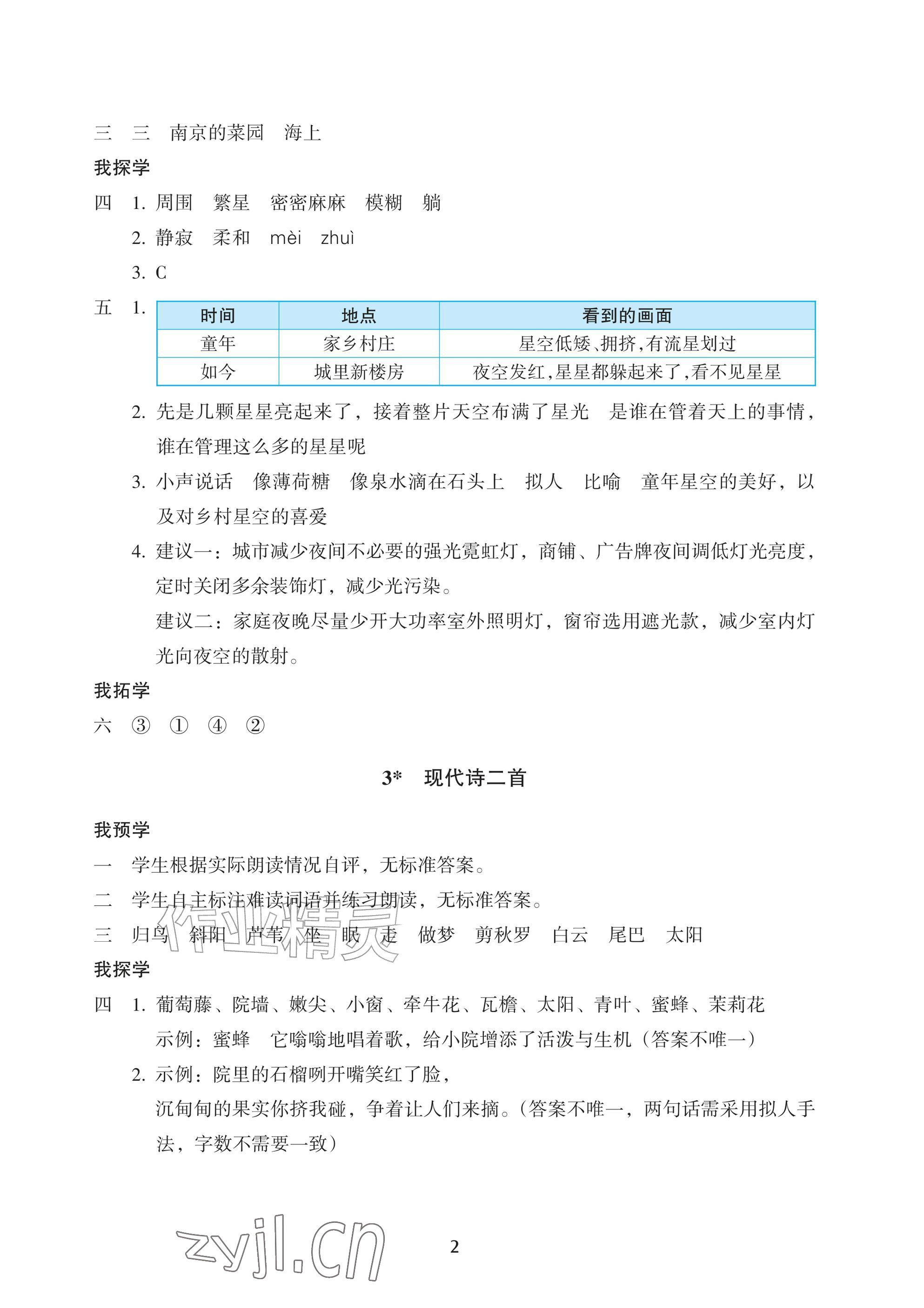 2026年预学与导学四年级语文上册人教版&nbsp;参考答案第2页