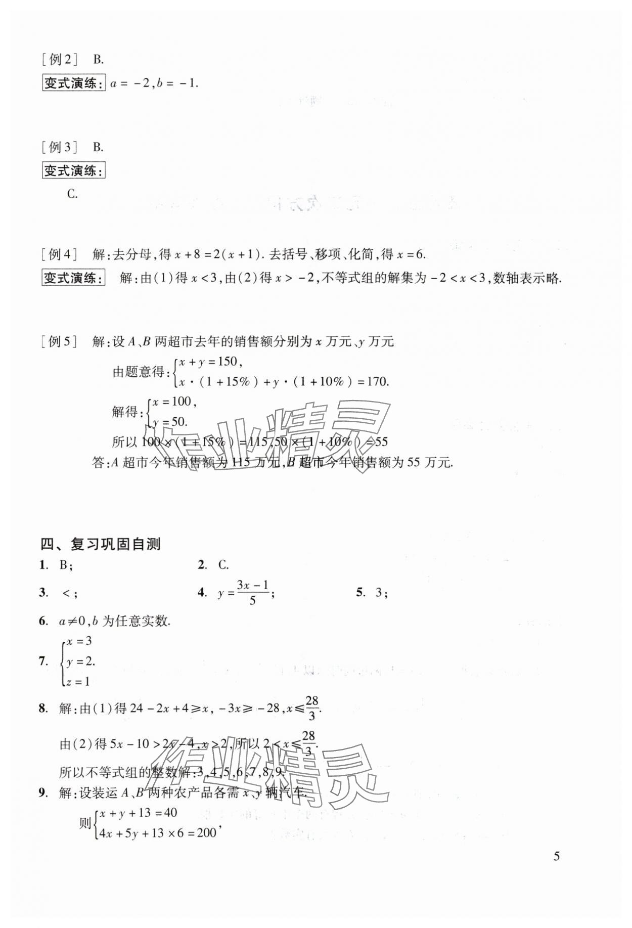 2024年初中数学复习点要&nbsp;参考答案第5页