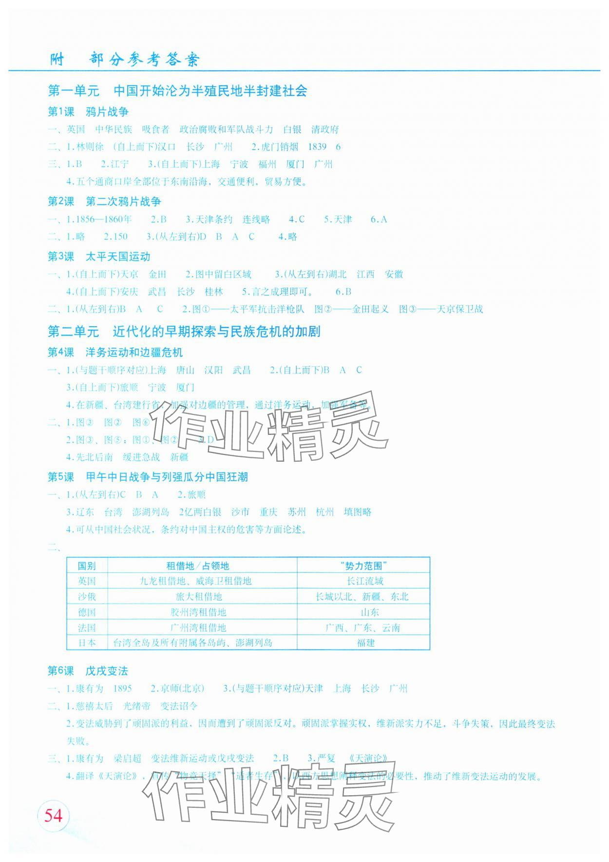 2023年填充圖冊星球地圖出版社八年級歷史上冊人教版江蘇專版 參考答案第1頁