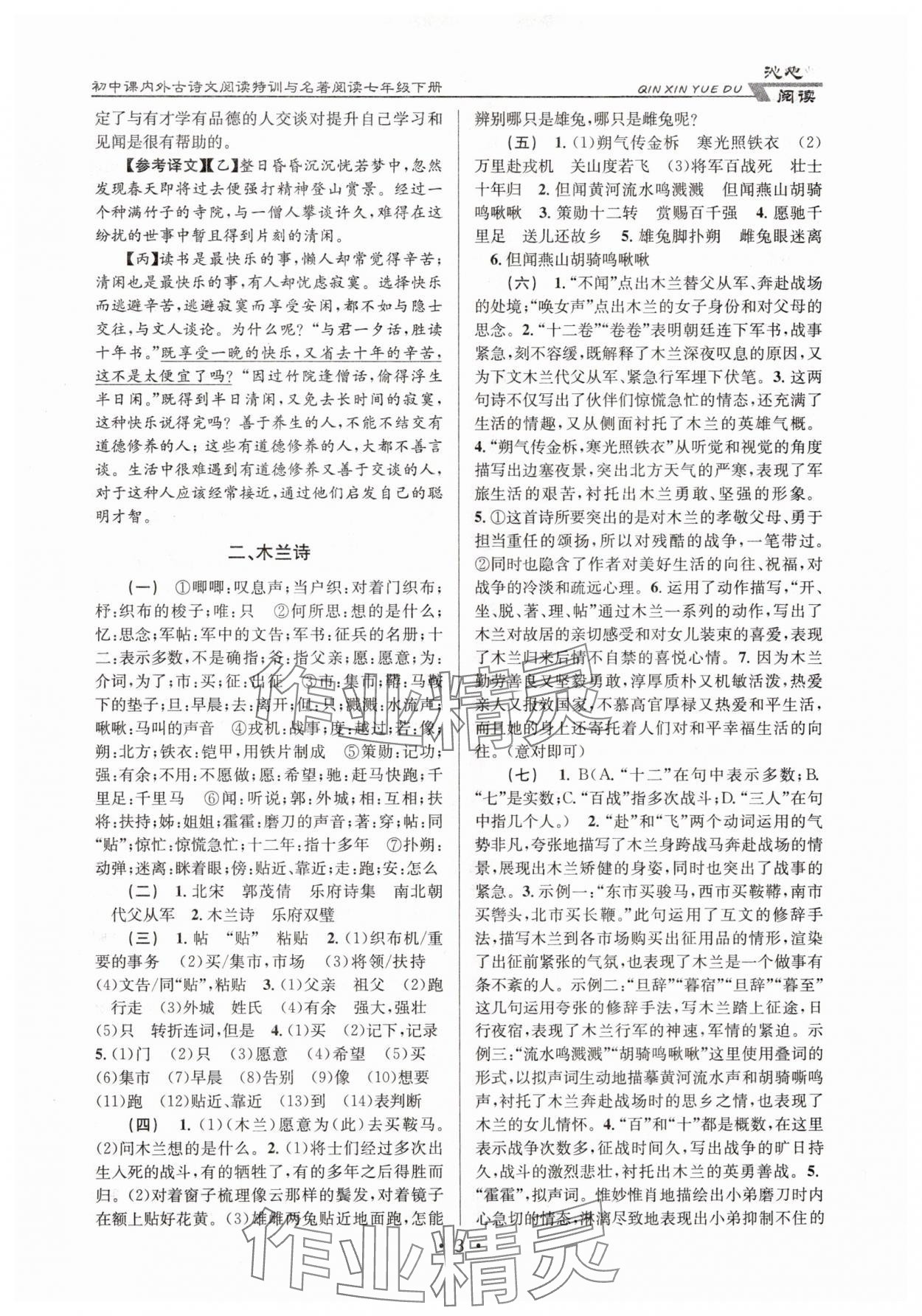 2025年初中課內外古詩文閱讀特訓加名著閱讀七年級下冊 第3頁