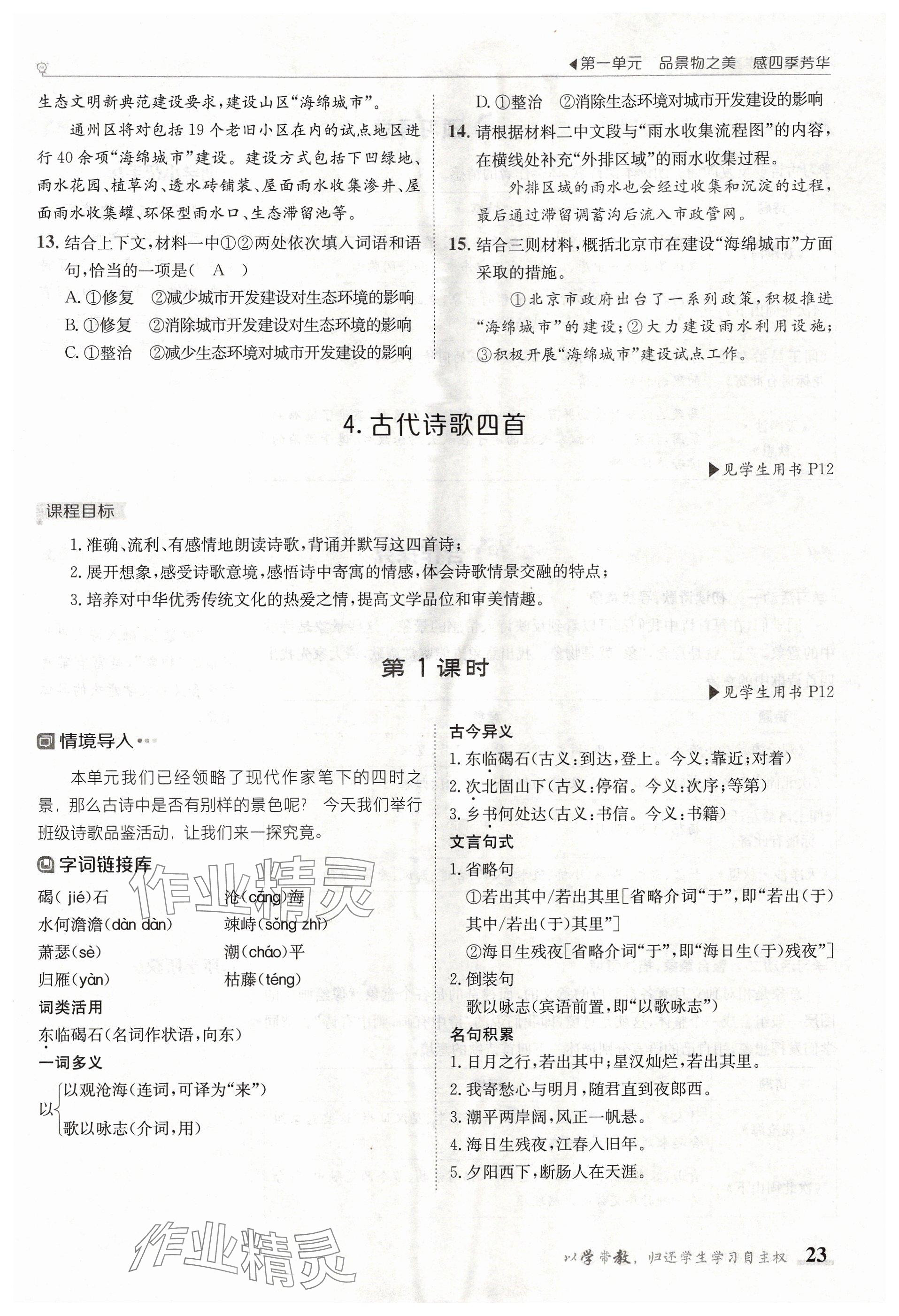 2024年金太陽導(dǎo)學(xué)案七年級語文上冊人教版 參考答案第23頁