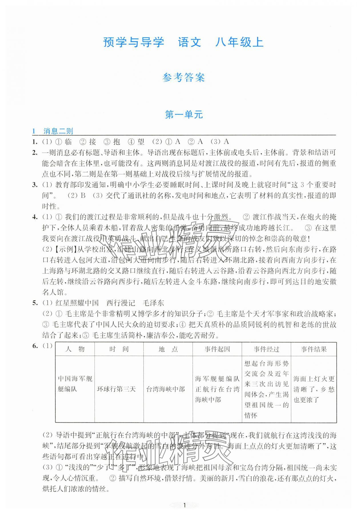 2023年預(yù)學(xué)與導(dǎo)學(xué)八年級語文上冊人教版 參考答案第1頁