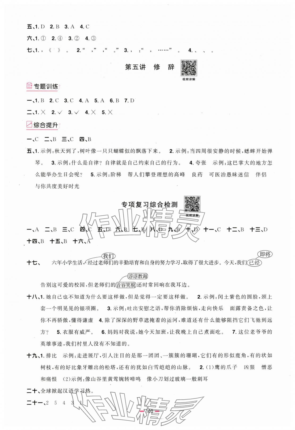 2025年陽光同學小學畢業升學系統總復習語文 參考答案第6頁