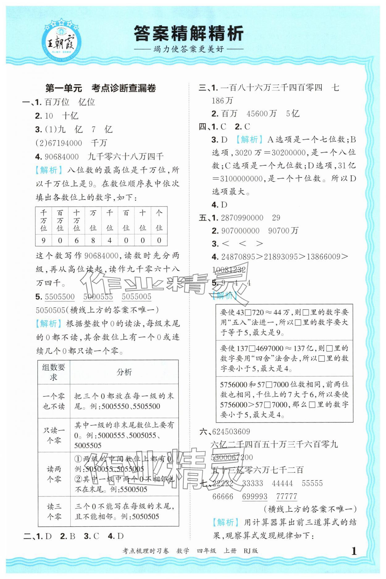 2025年王朝霞考點梳理時習卷四年級數學上冊人教版 第1頁