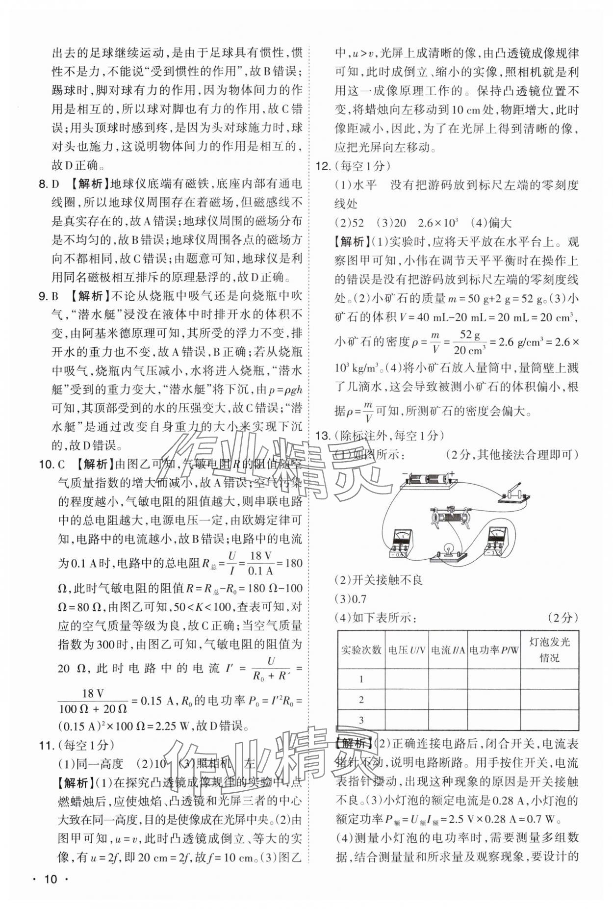 2025年開路先鋒試題精選物理山西專版 參考答案第10頁