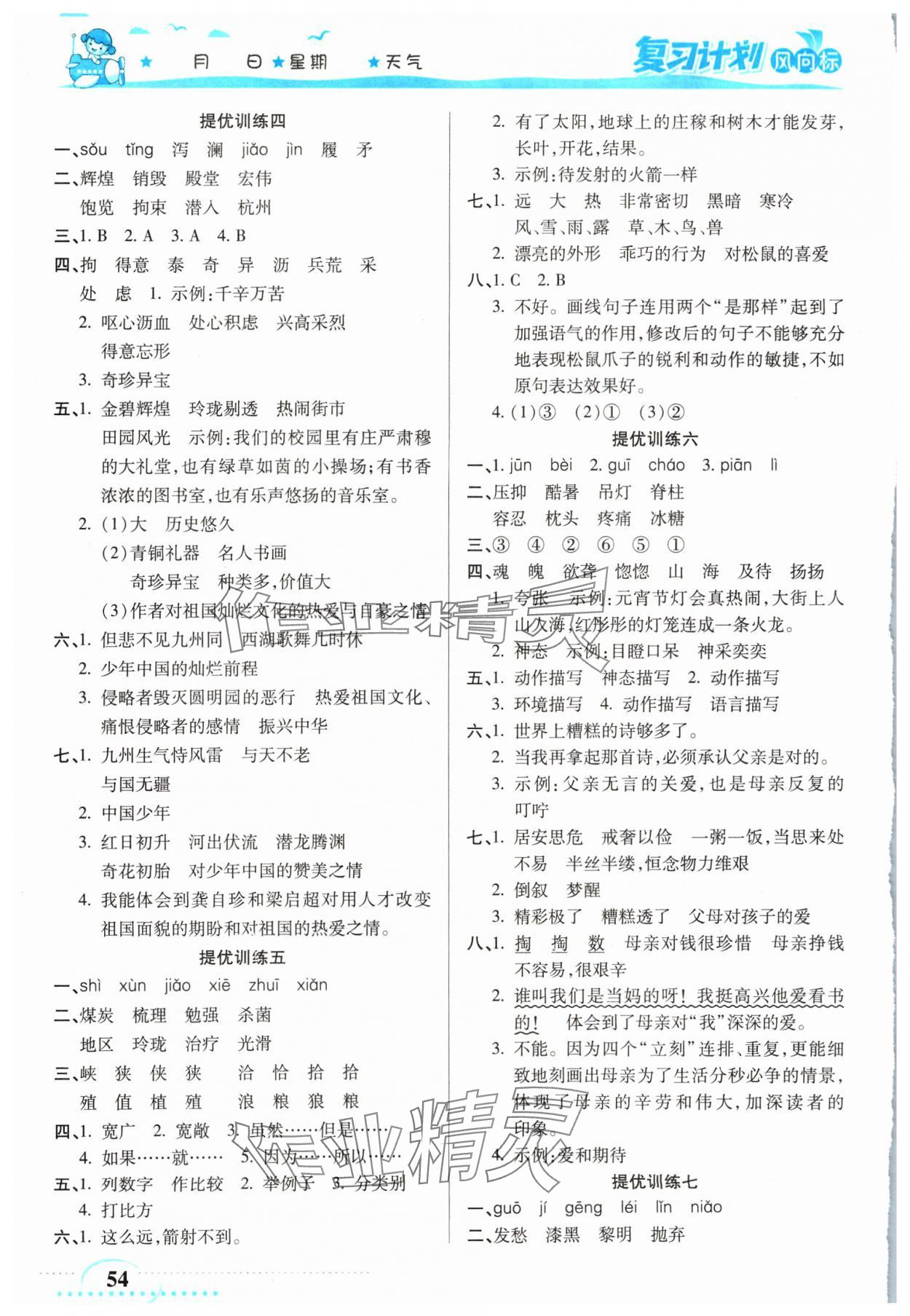 2025年復(fù)習(xí)計劃風(fēng)向標(biāo)寒五年級語文人教版 第2頁