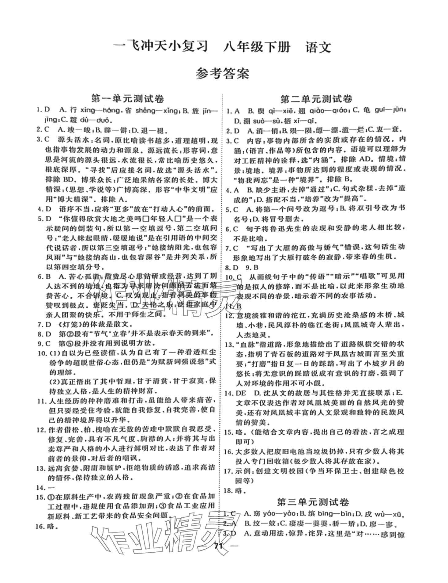 2024年一飛沖天小復習八年級語文下冊人教版 第1頁