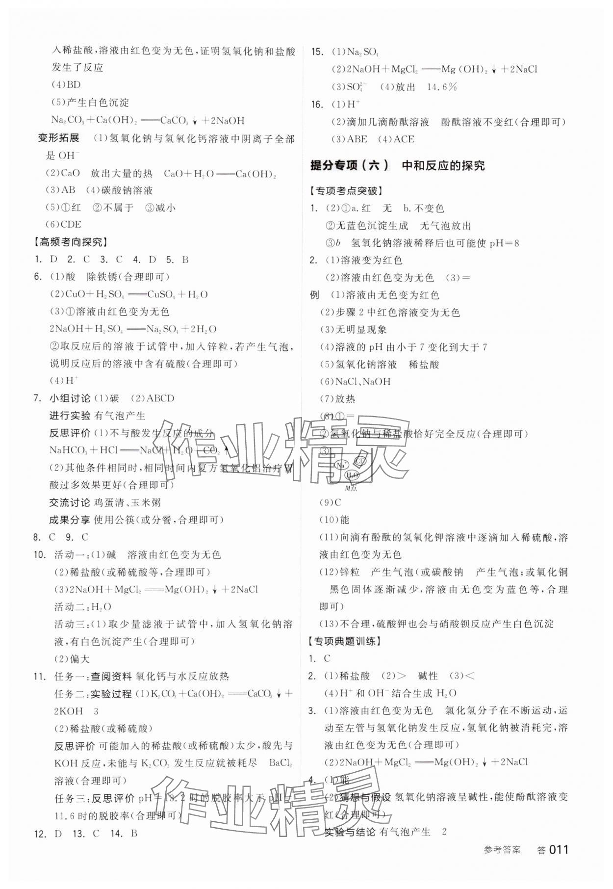 2025年全品中考复习方案化学内蒙古专版 参考答案第10页