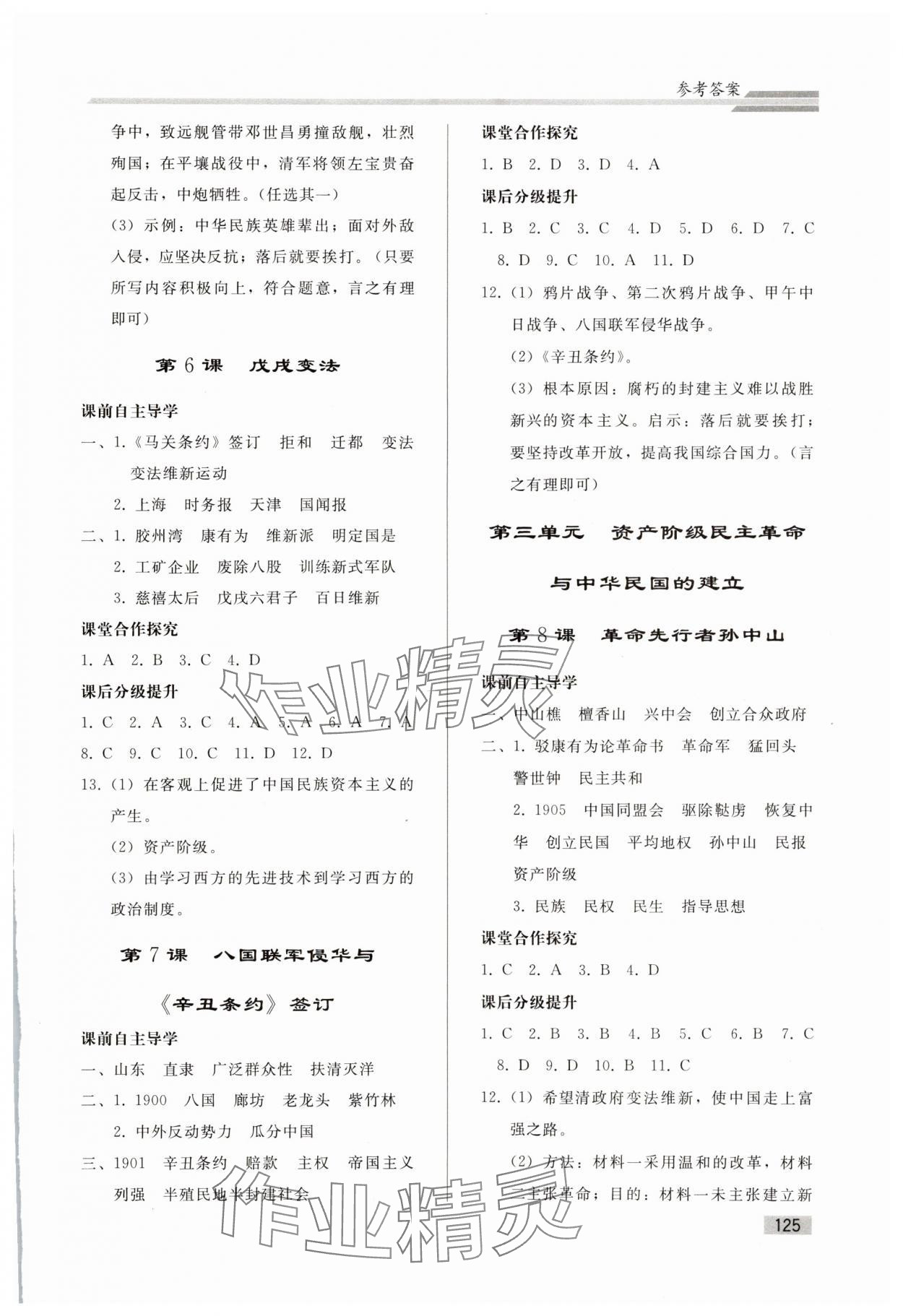 2023年同步練習(xí)冊人民教育出版社八年級(jí)歷史上冊人教版山東專版 第3頁