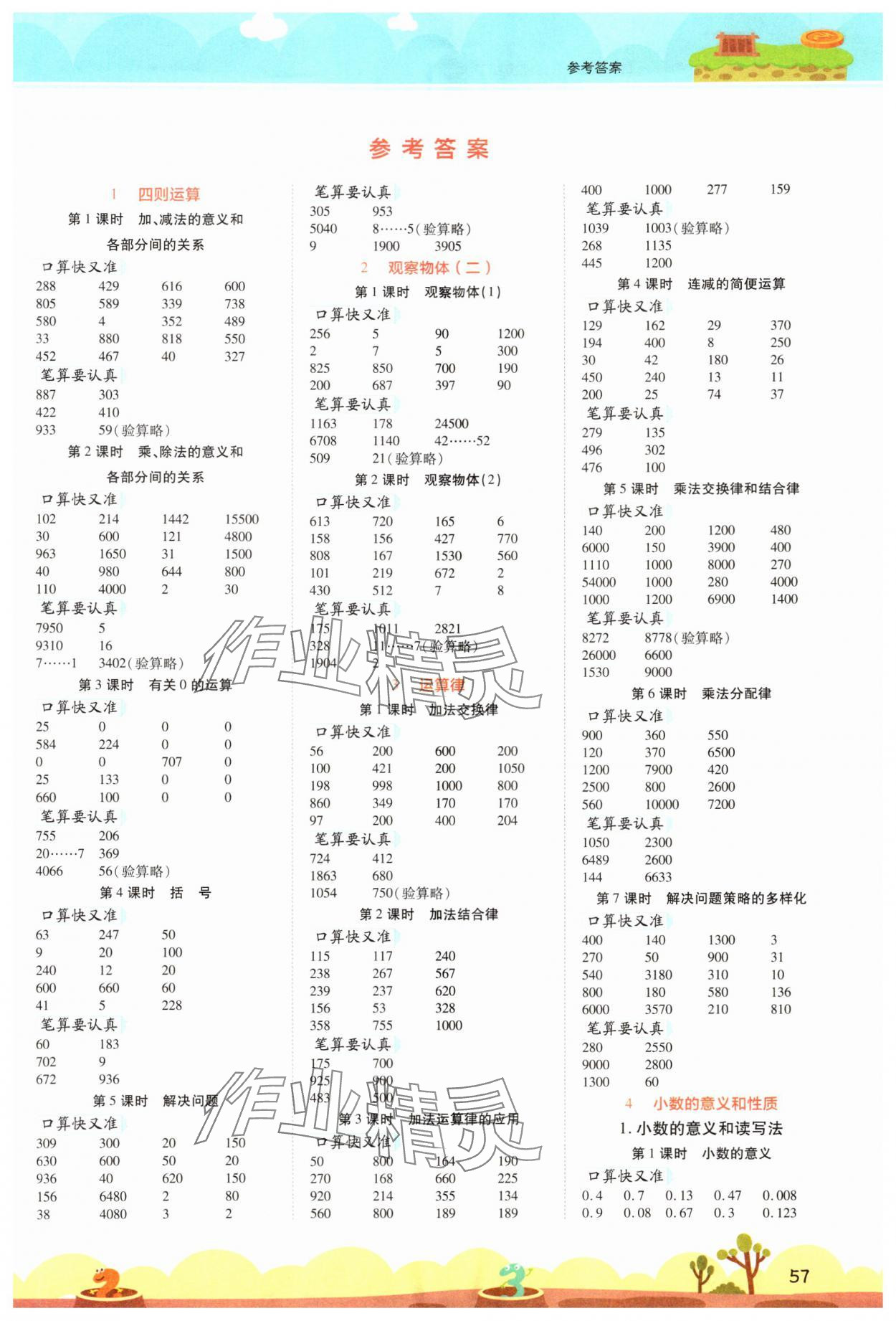 2024年開(kāi)學(xué)了口算筆算天天練四年級(jí)數(shù)學(xué)下冊(cè)人教版 第1頁(yè)