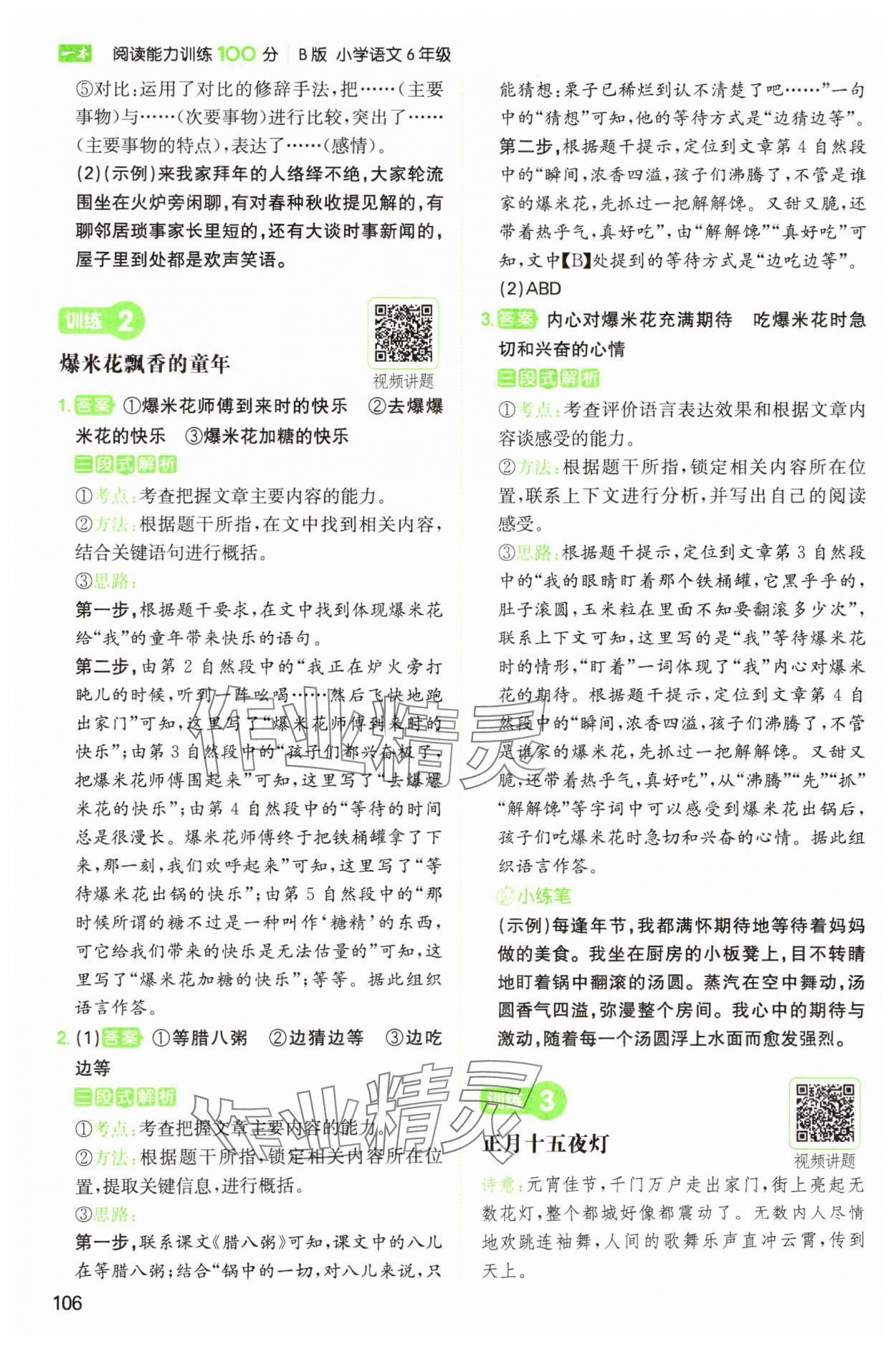 2025年一本閱讀能力訓(xùn)練100分六年級語文人教版浙江專版 參考答案第2頁