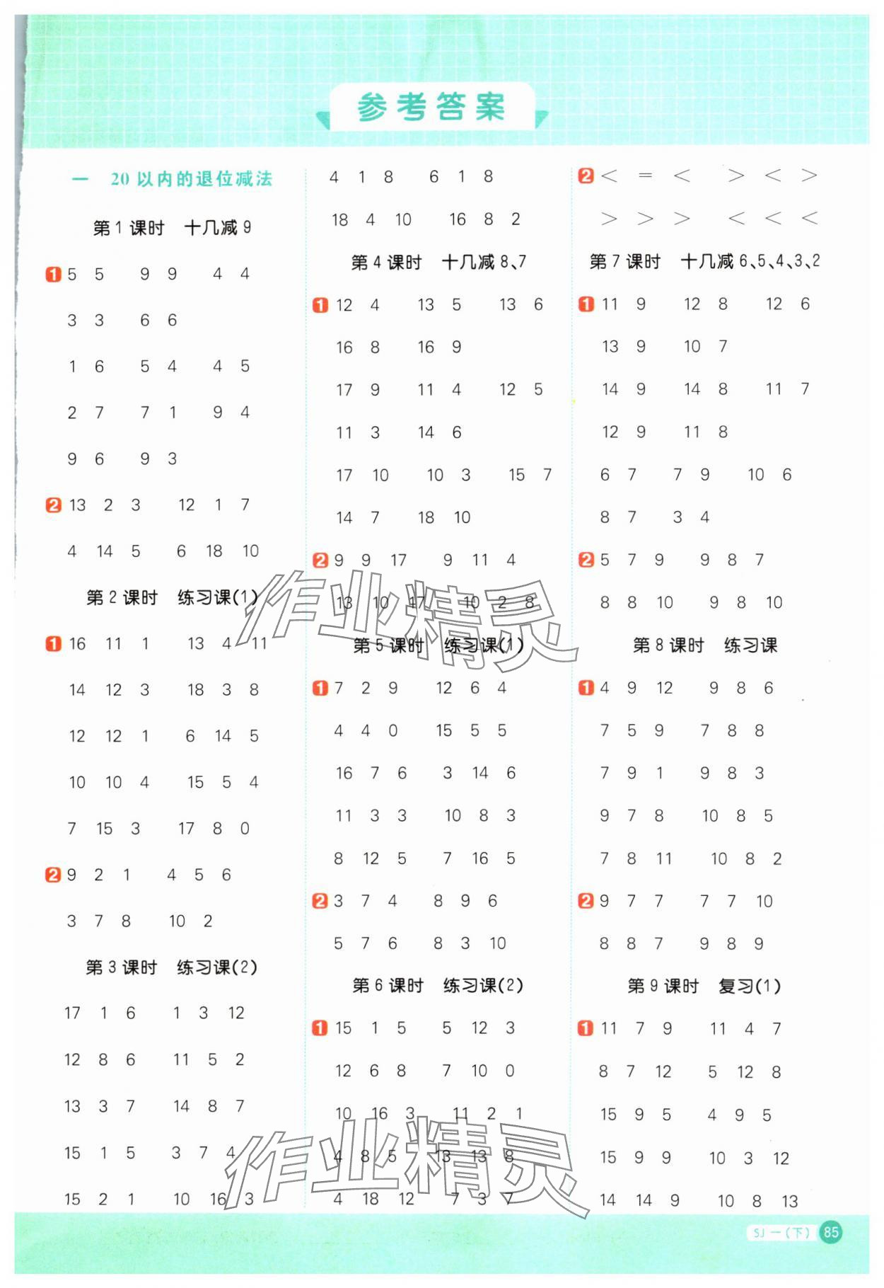 2024年陽光同學(xué)計算小達(dá)人一年級數(shù)學(xué)下冊蘇教版 第1頁