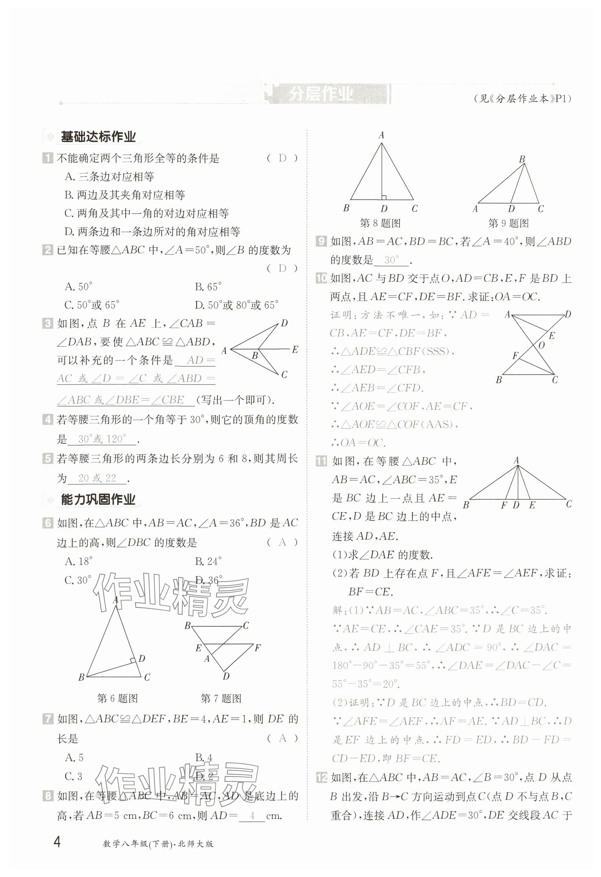 2025年金太陽導學案八年級數學下冊北師大版 參考答案第4頁
